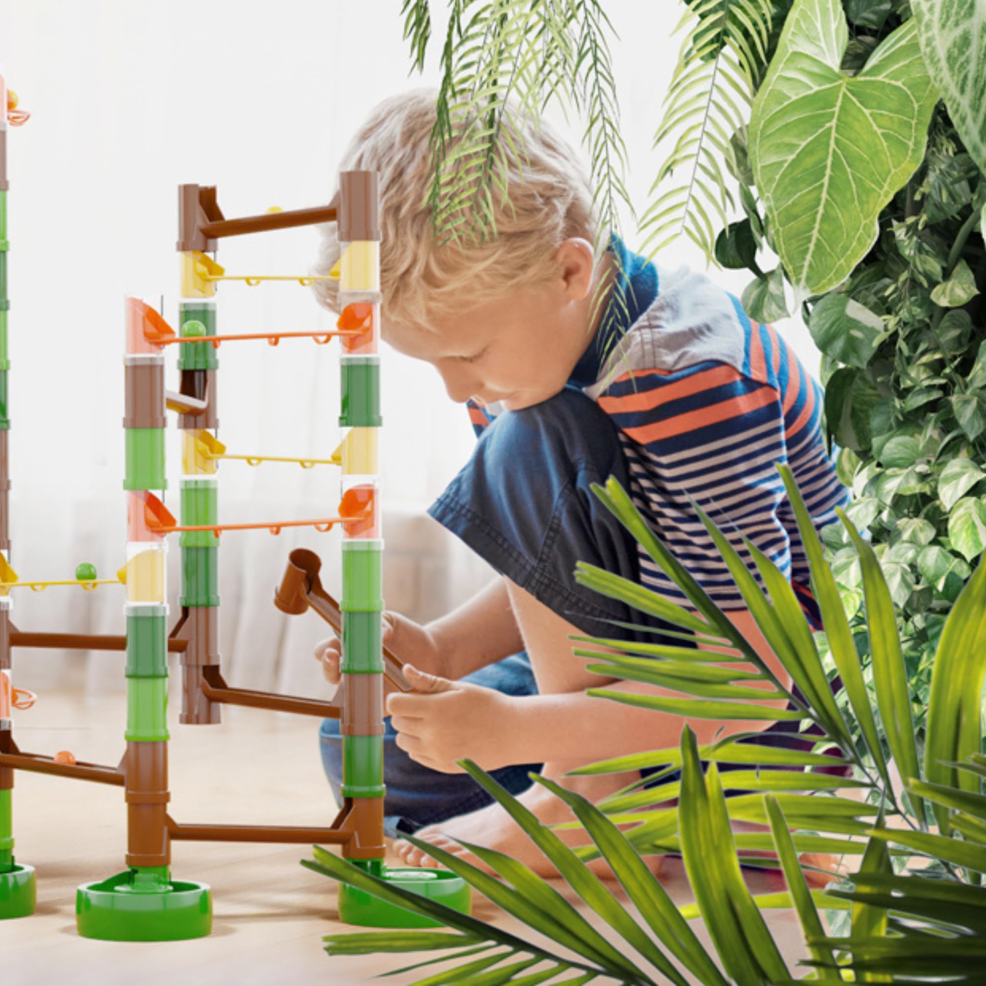 Quercetti Migoga Run Jungle, Pista Biglie per Bambini 4-10 Anni, 110 pz con Partenza Multipla, Costruzioni per Bambini, Gioco Educativo, Made in Italy
