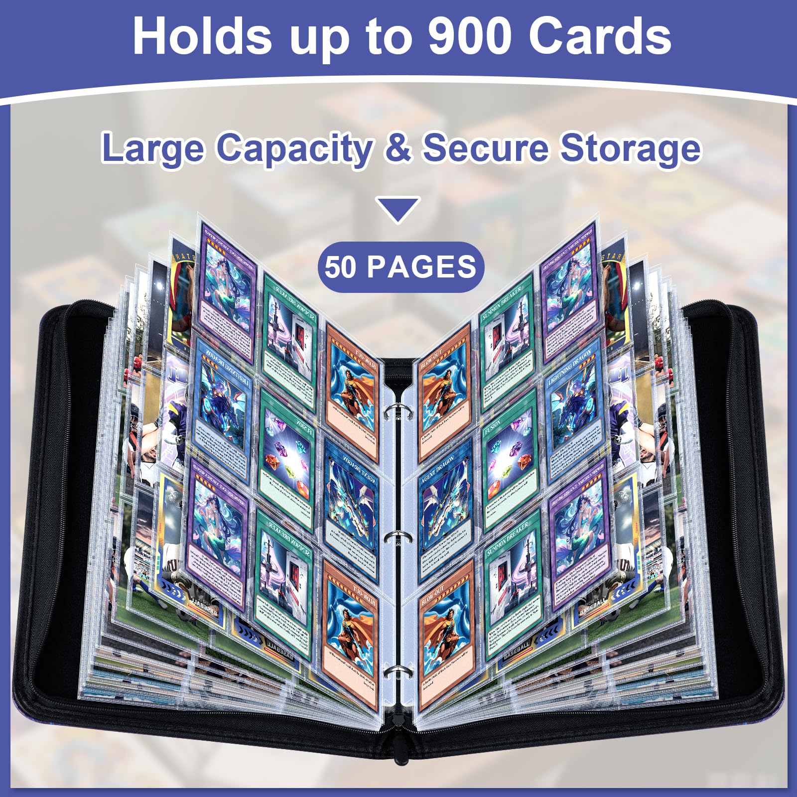 Amazon.com: Baseball Card Binder 900 Pockets, Trading Card Binder with  Sleeves, 50 Pages, 3 Ring Trading Zipper Binder Card Album for TCG CCG MTG Baseball  Cards Game Card (Dragon) : Toys & Games