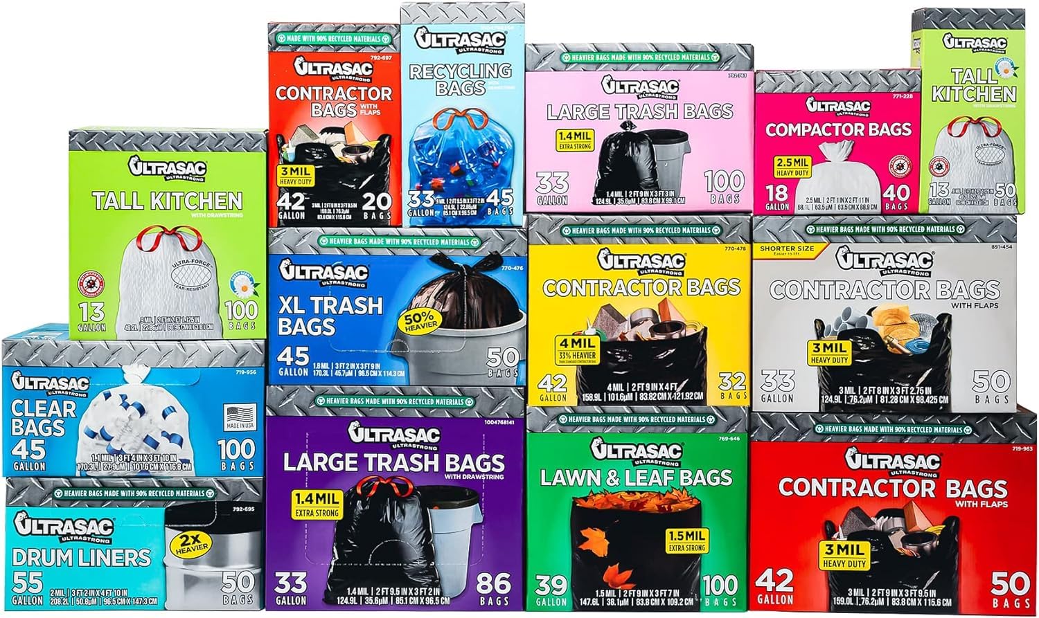 Ultrasac Opakowanie 160 sztuk kompaktowych worków na worki wyładowcze 38–63,5 cm x 80 cm, wytrzymałe worki wyładowcze 2,5 mm, pasuje: