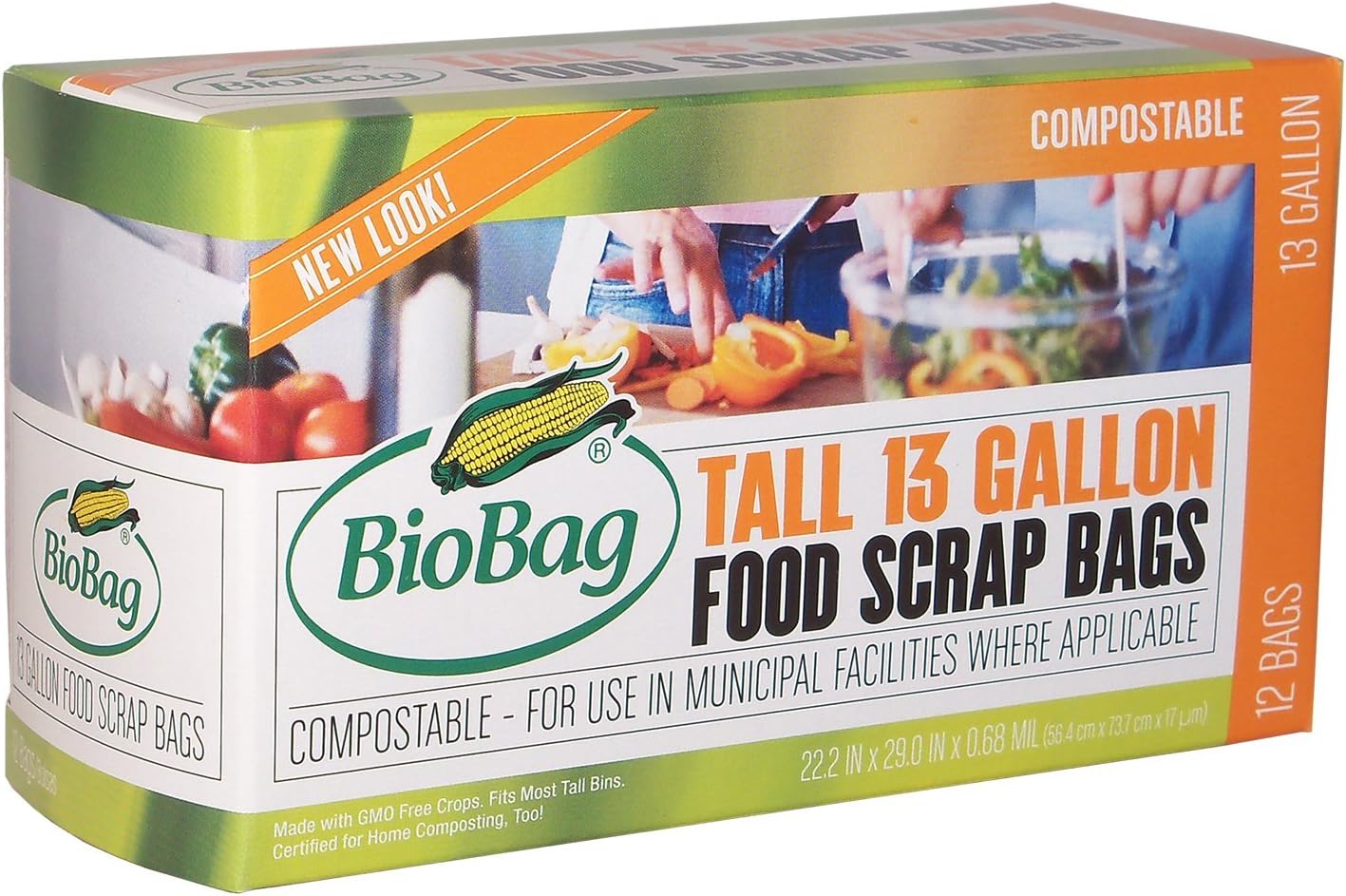 BioBag Tall Kitchen Compostable Bags (13 Gallon), 12Count