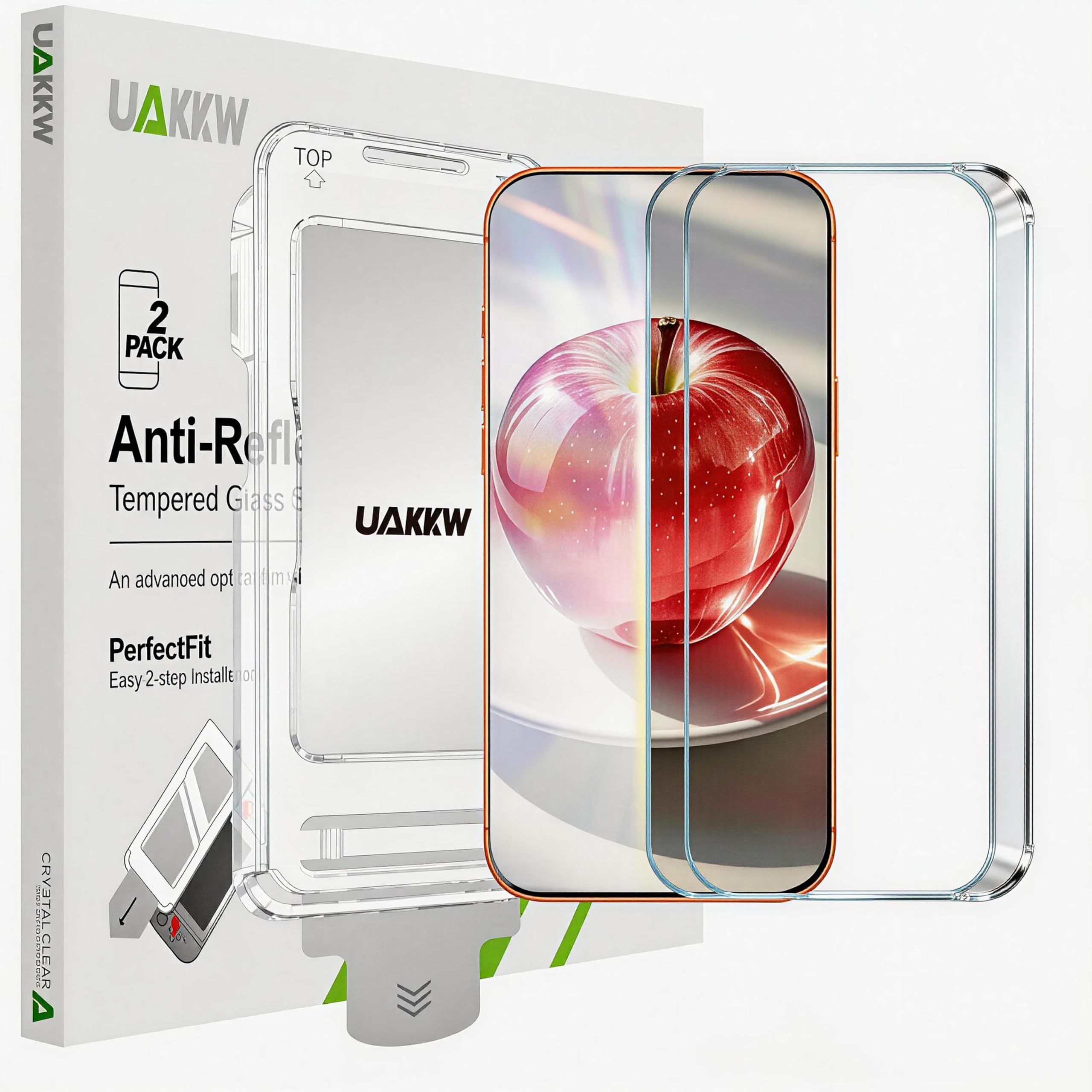 Photo 1 of UAKKW 2-Pack AR Anti-Reflective Tempered Glass Screen Protector for iPhone 17 6.3-Inch, with Auto-Alignment Kit, Auto Dust Removal, 10H Military-Grade Shatterproof, HD Clear, Case Friendly