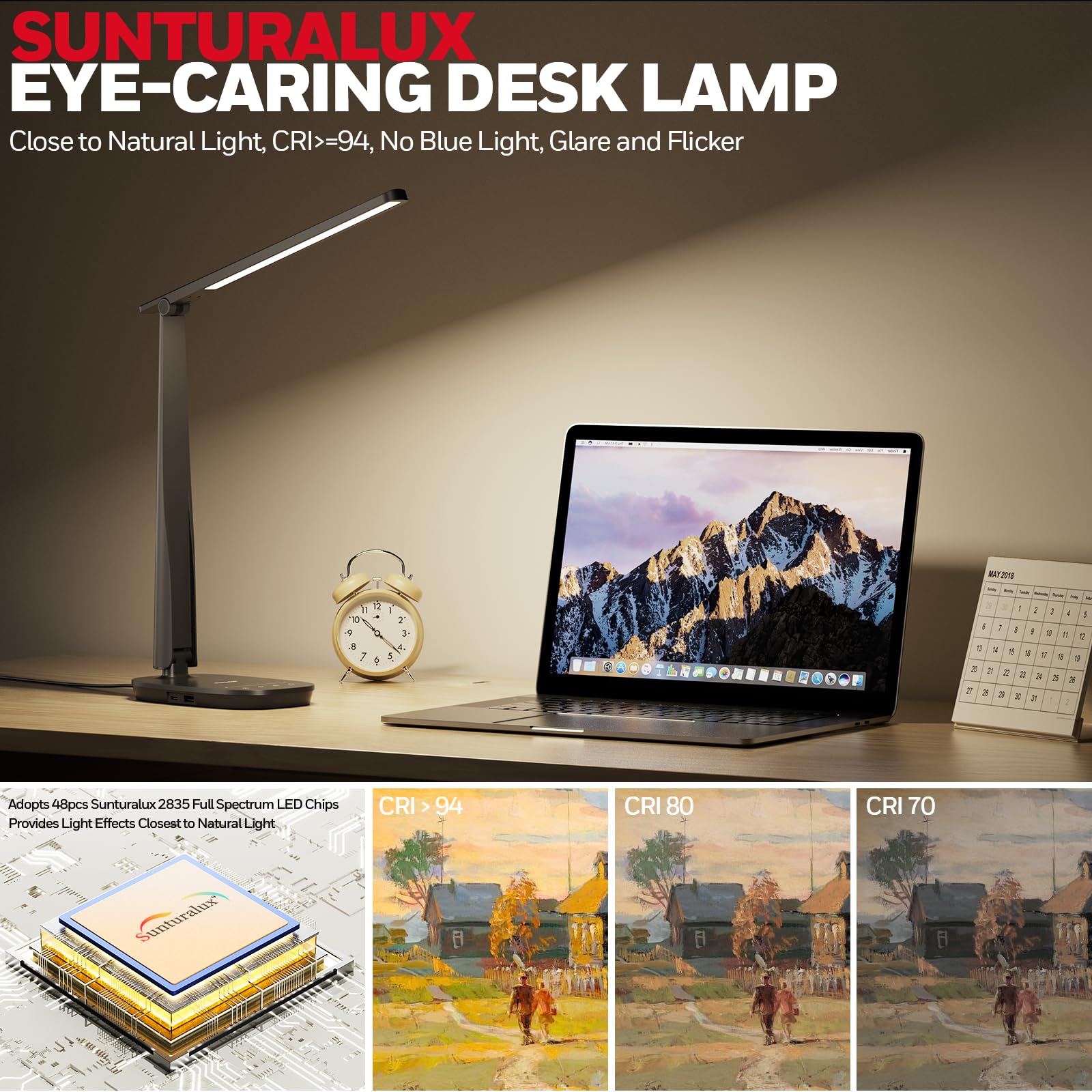 Honeywell Desk Lamp for Home Office Dimmable LED Desk Light with USB A+C Dual Charging - Image 3