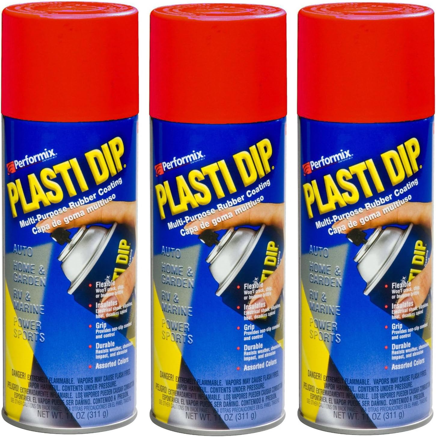 3PACK Performix PLASTI DIP RED 11OZ Spray CAN Rubber