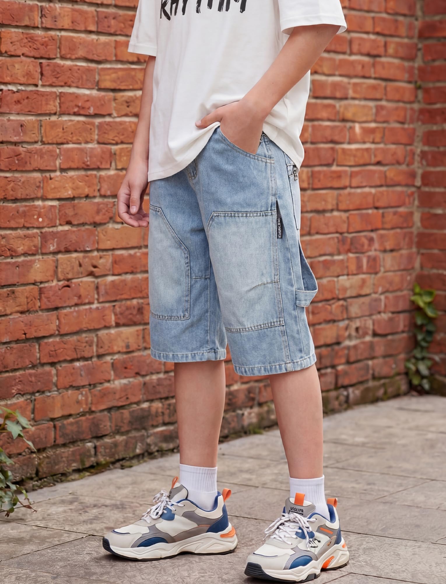 SEAUR Jeans corti per ragazzi larghi in cotone elastico in vita jeans estivi per ragazzi pantaloncini in denim cargo casual vestibilità ampia 6-15 anni