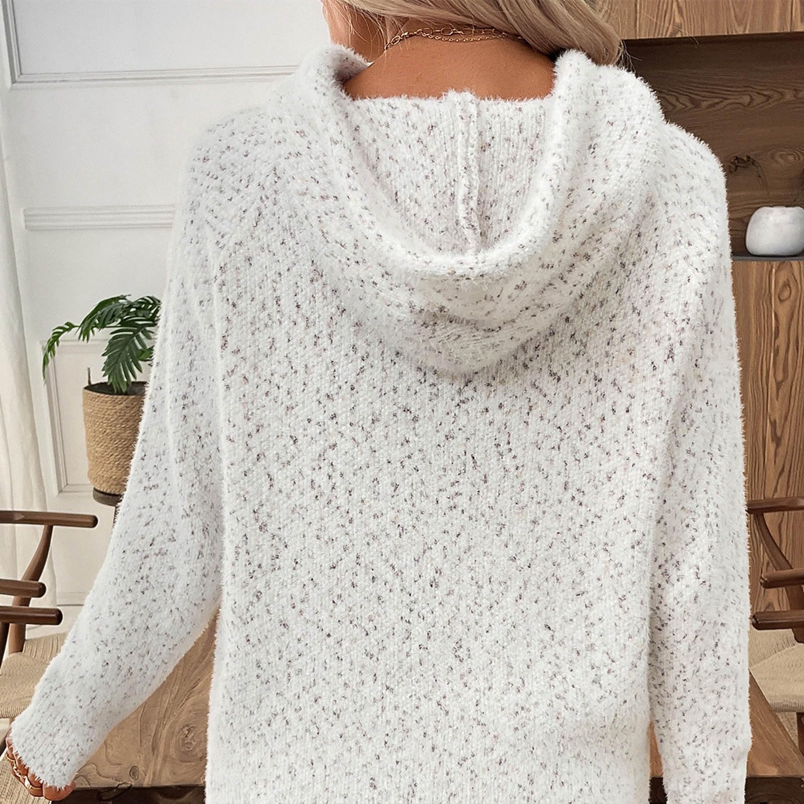 Pullover Damen Elegant Strickpullover mit Kapuze Winterpullover Warm