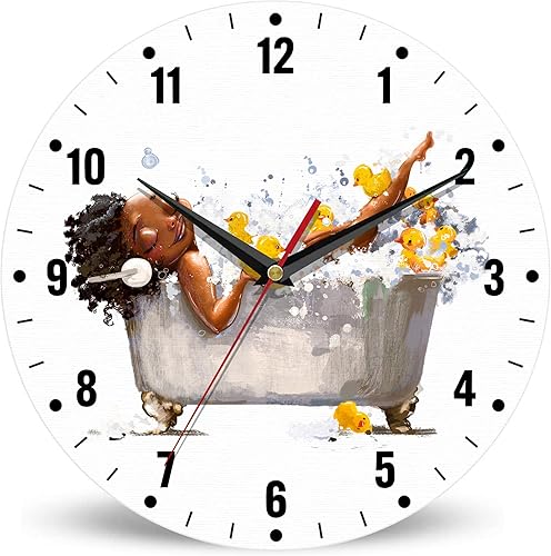 Miniatura 1 de SPUNKER Reloj de pared para mujer africana, reloj de pared de pato amarillo, funciona con pilas, silencioso y decorativo sin tictac para el hogar,