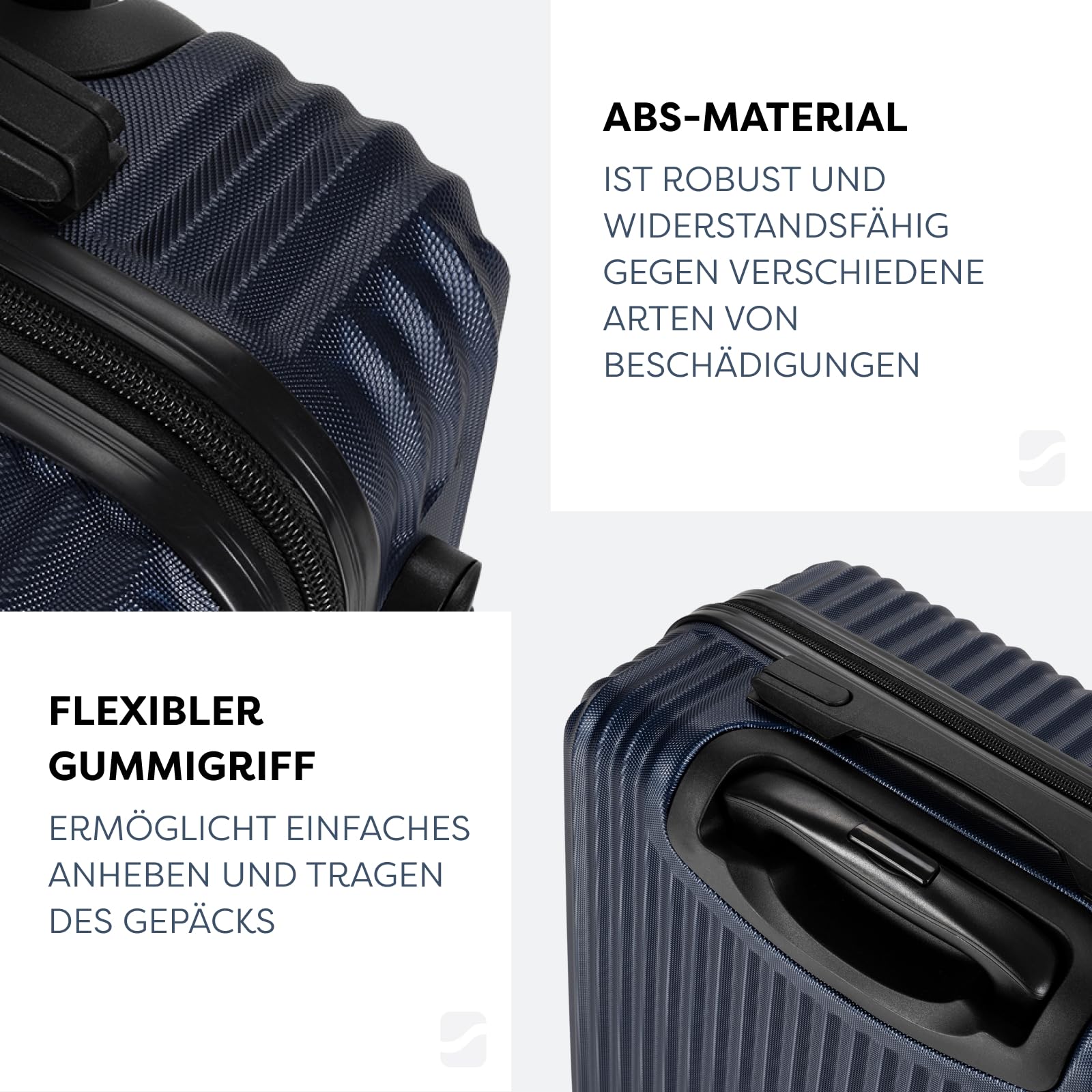 Kofferset 3 stück, Trolley Set Handgepäck und Reisegepäck, Kabinenkoffer, Mittel und Großer Koffer Hartschale aus ABS, Vier 360°-Spinner-Rollen, Zahlenschloss, Teleskopgriff, Dunkelblau
