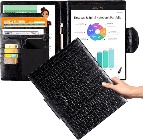 Carpeta portafolio con bloc de notas de escritura, elegante cartera de piel de cocodrilo con funda para tablet, bolsillo para teléfono y tarjetero