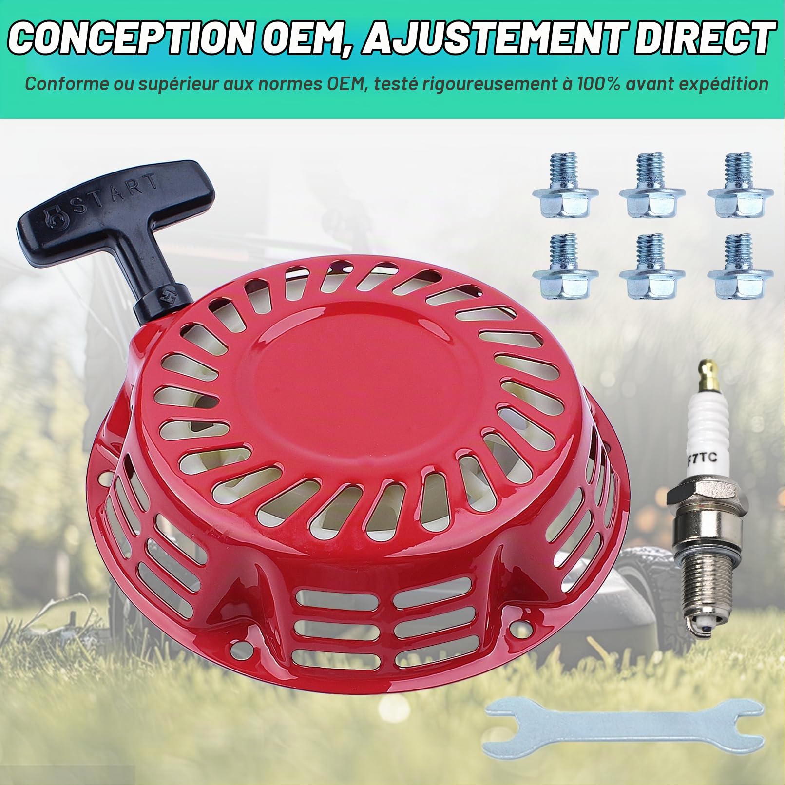 Ensemble de Démarreur à Rappel pour HONDA GX200 GX160 GX140 GX120 168F et Moteur 5.5HP 6.5HP, ADEFOL Lanceur avec Des Vis et Bougie Démarrage à Tirette Pièces de Rechange