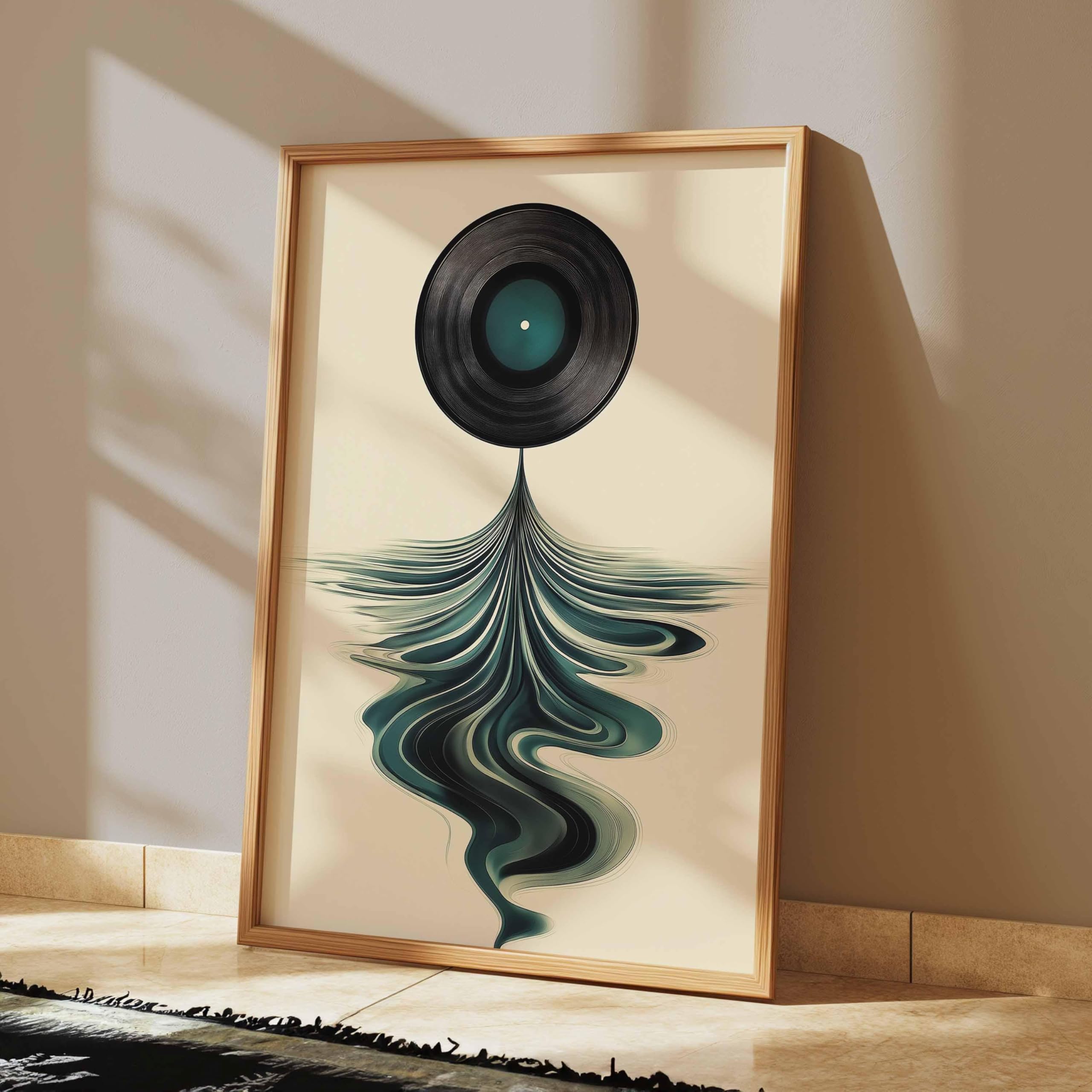 CAOXTART Abstrakcyjna płyta winylowa, płótno ścienne, nowoczesny plakat muzyczny, retro obraz winylowy, geometryczna grafika, minimalistyczny druk muzyczny (40 x 60 cm / ramka wewnętrzna)