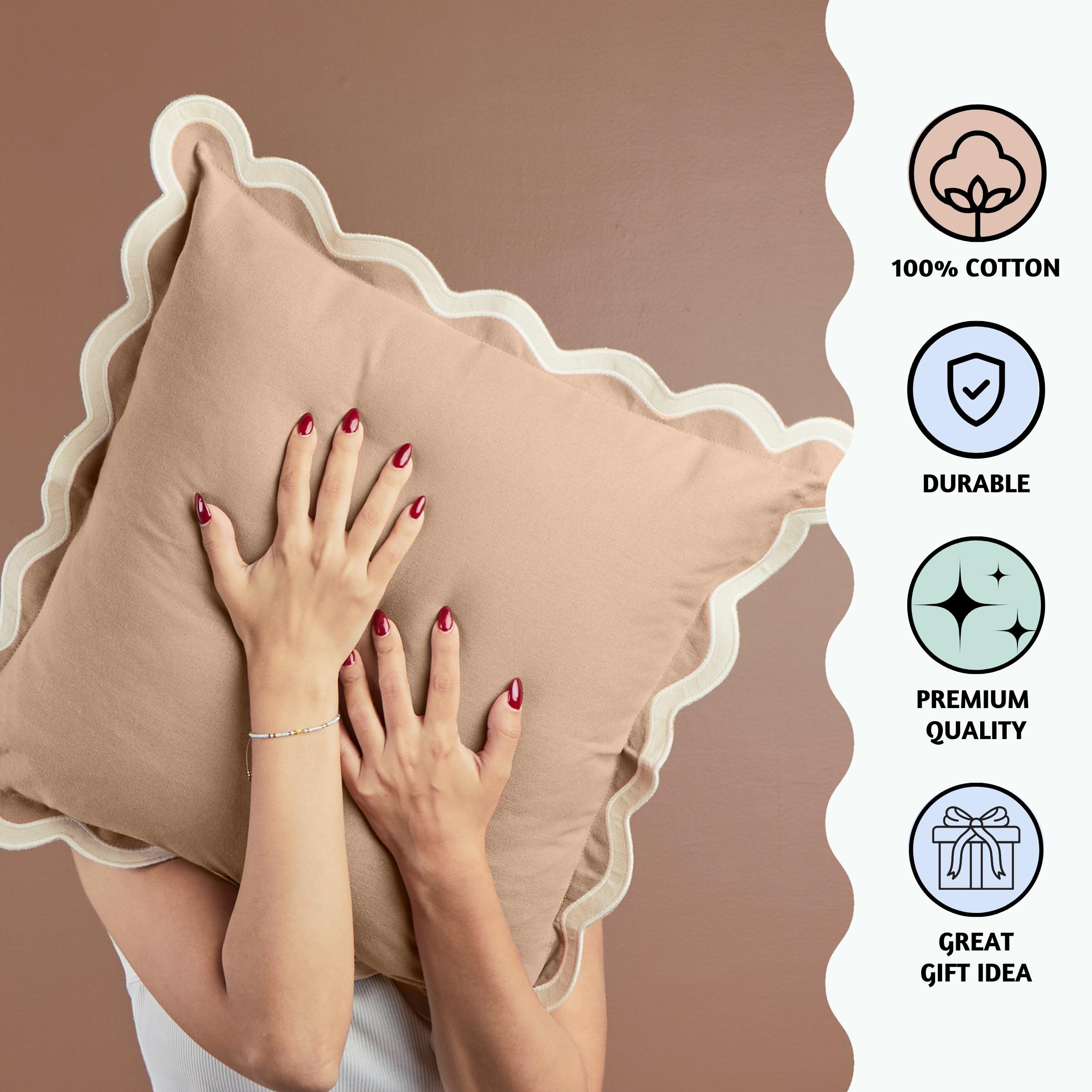 Folkulture Throw Pillow Covers Set Of 2 - 20x20 Inch Boho Scallop Design, 100% Cotton - View #6