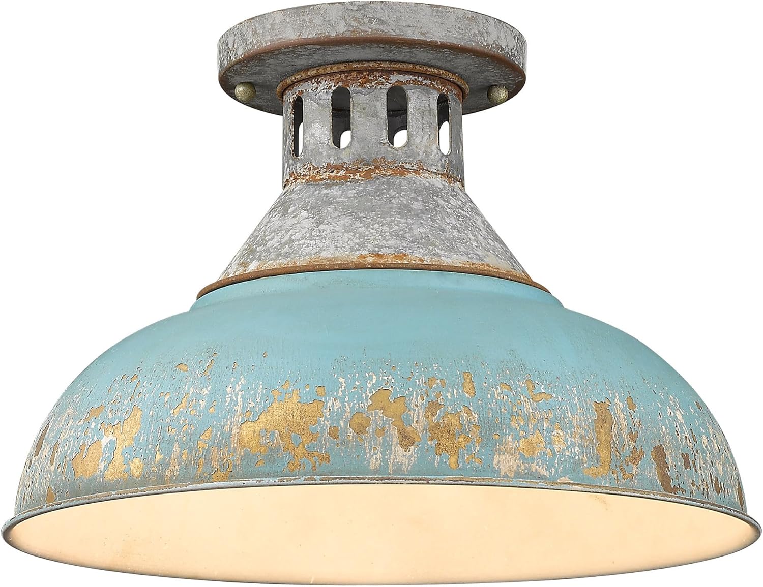 Kinsley Semi-Flush Aged Galvanized Steel with Teal Shade- Ceiling Light, Ceiling Light Fixture, Lighting, Ceiling Light Fixture, Lights, Light Fixtures Ceiling Mount,