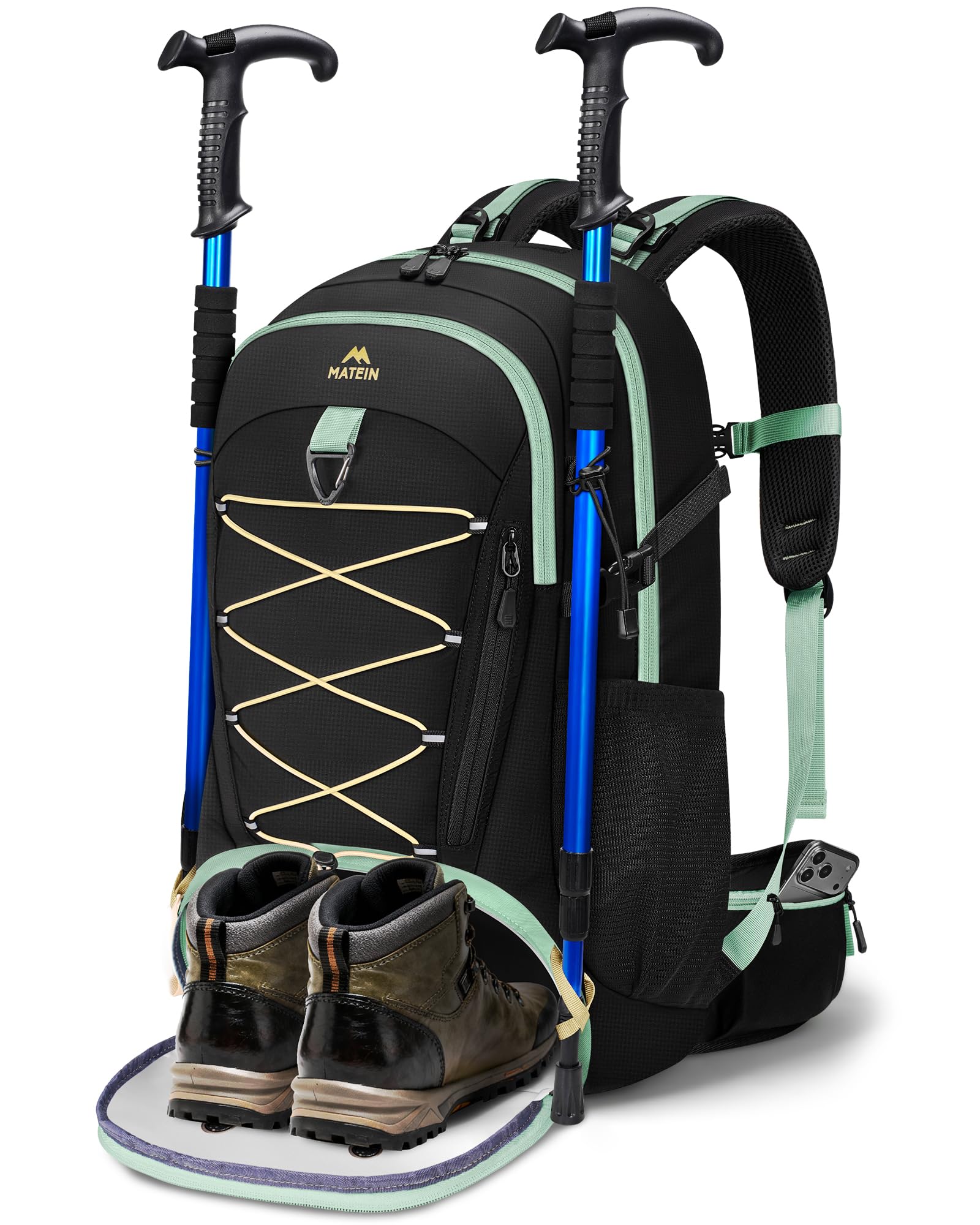 MATEIN Wanderrucksack Herren Damen, Wanderrucksack 40L mit Schuhfach & Hüftgürtel, Trekkingrucksack mit Regenschutz, Rucksack wandern Herren Leichtgewicht für Wandern, Outdoor, Hiking, Reise, Schwarz