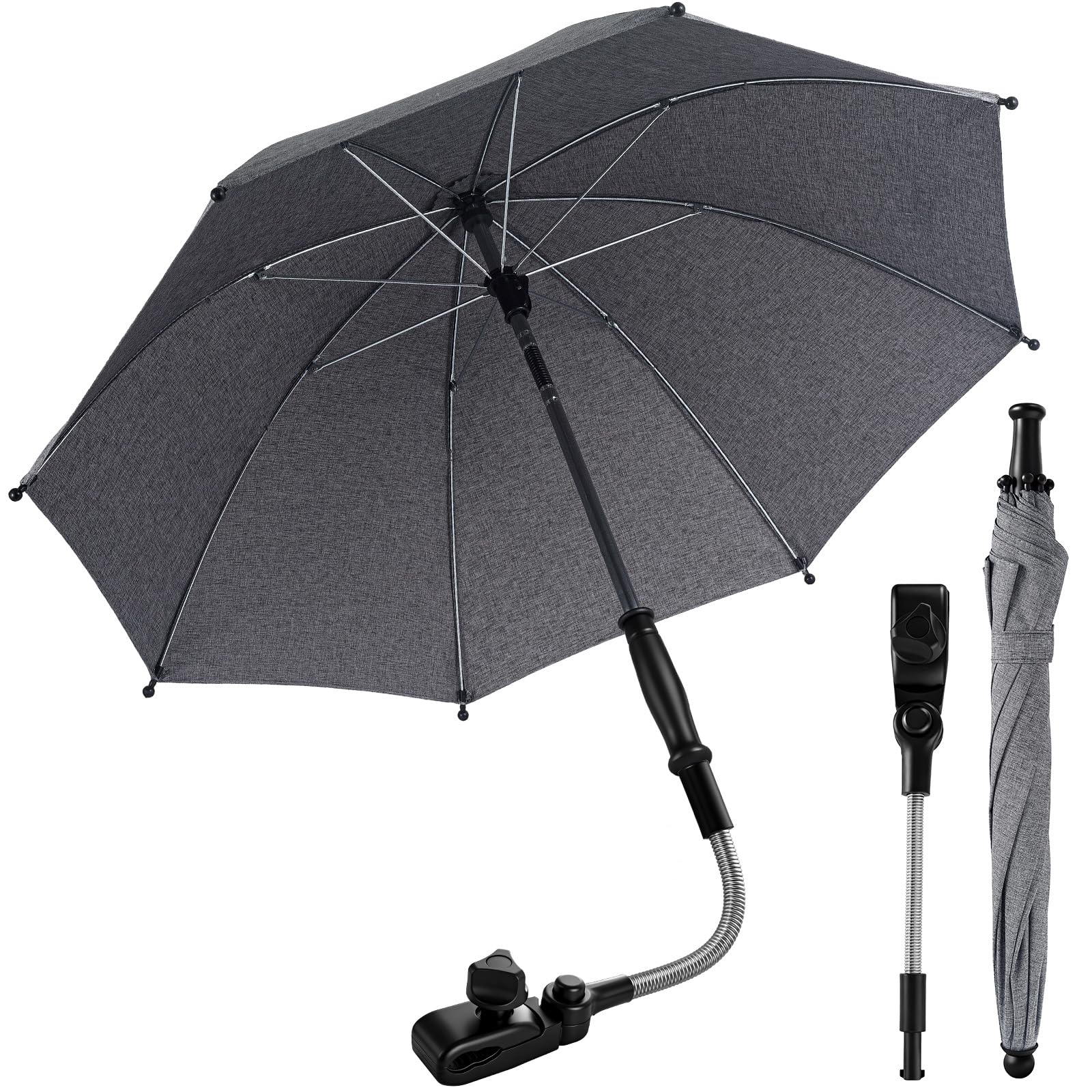 Ombrelle Poussette,Parasol UPF50+Ppour Poussette Canne,Protection Solaire Flexible de 76 cm de Diamètre, Facile à Installer sur des Tubes Rronds et Ovales