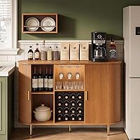 Vista 4 de DHH 55" Gabinete de barra de vino con almacenamiento, gabinete de barra de licor y café estriado con estante de vino y soporte para vasos, aparador