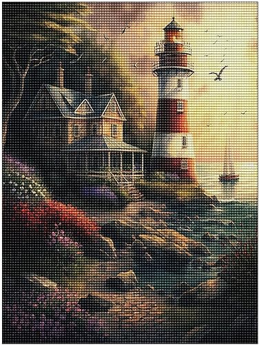 Miniatura 1 de Juego de pintura de diamantes, pintura de una pequeña casa de madera, juego de arte Lighthousediamond, punto de cruz, bordado brillante de diamante,