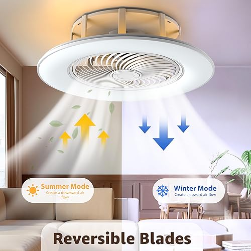 Miniatura 4 de Ventiladores de techo con luces y control remoto de 22 pulgadas con luz ambiental, sin aspas, ventilador de techo de perfil bajo, montaje empotrado,