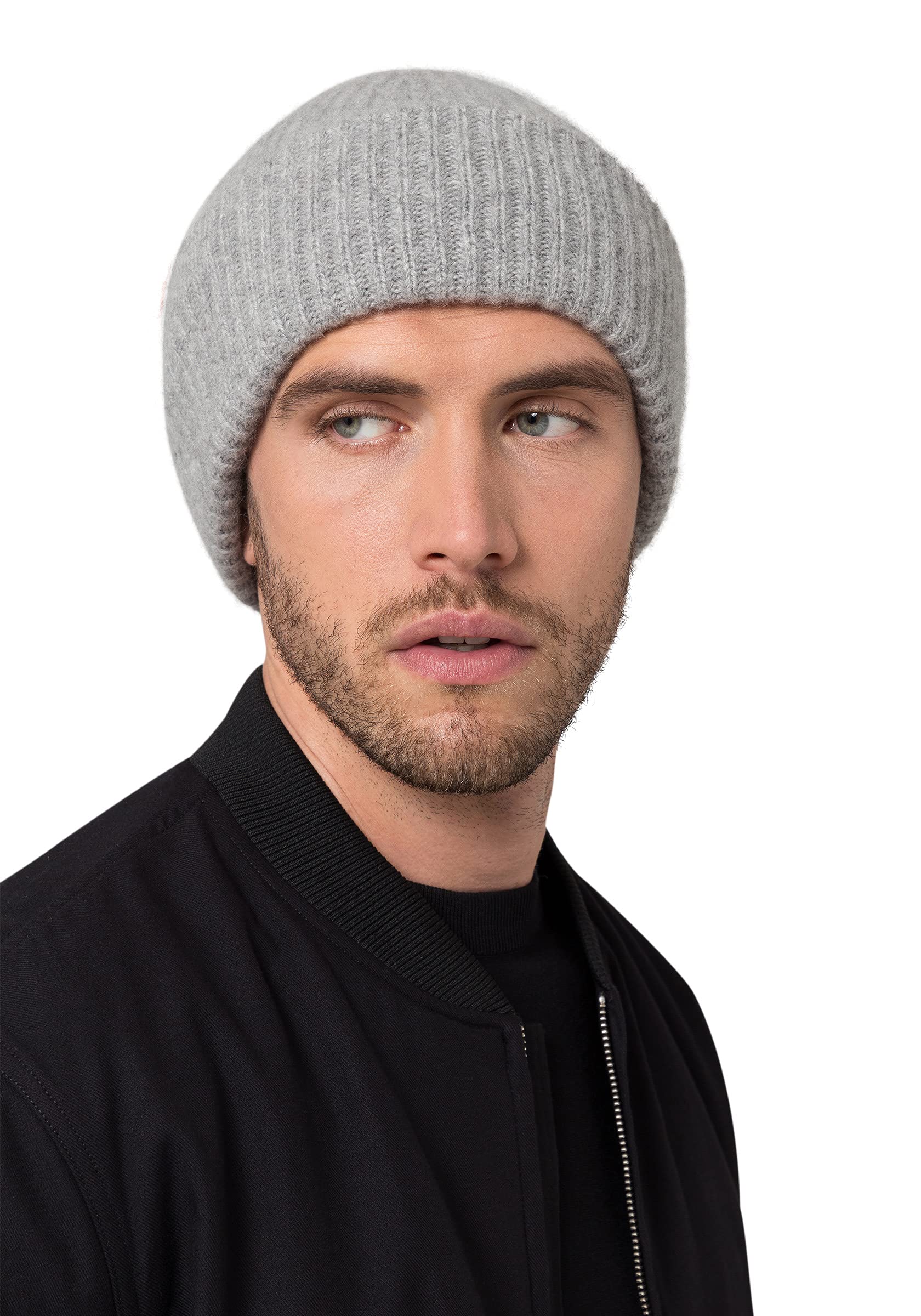 Style & Republic Herren Kaschmir Chunky Beanie – 100% Cashmere, Premium Strick Mütze mit 54 cm Bundumfang, 2-Fach umklappbar, ideal für kalte Tage, One-Size/Einheitsgröße
