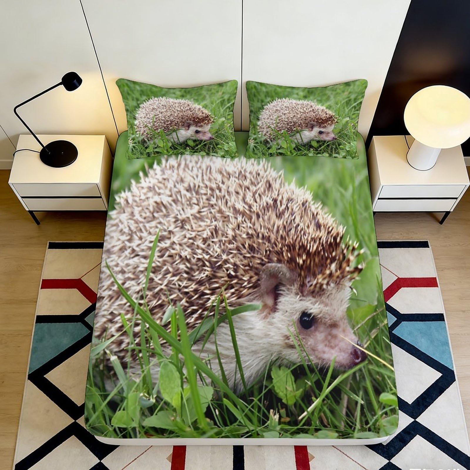 Pnayamiorkfel Style-7 3D Printed Hedgehog Grass Fitted Sheet Microfiber Soft Breathable Animal Bed Cover For Bedroom Guest Room Decor 90X200x25cm