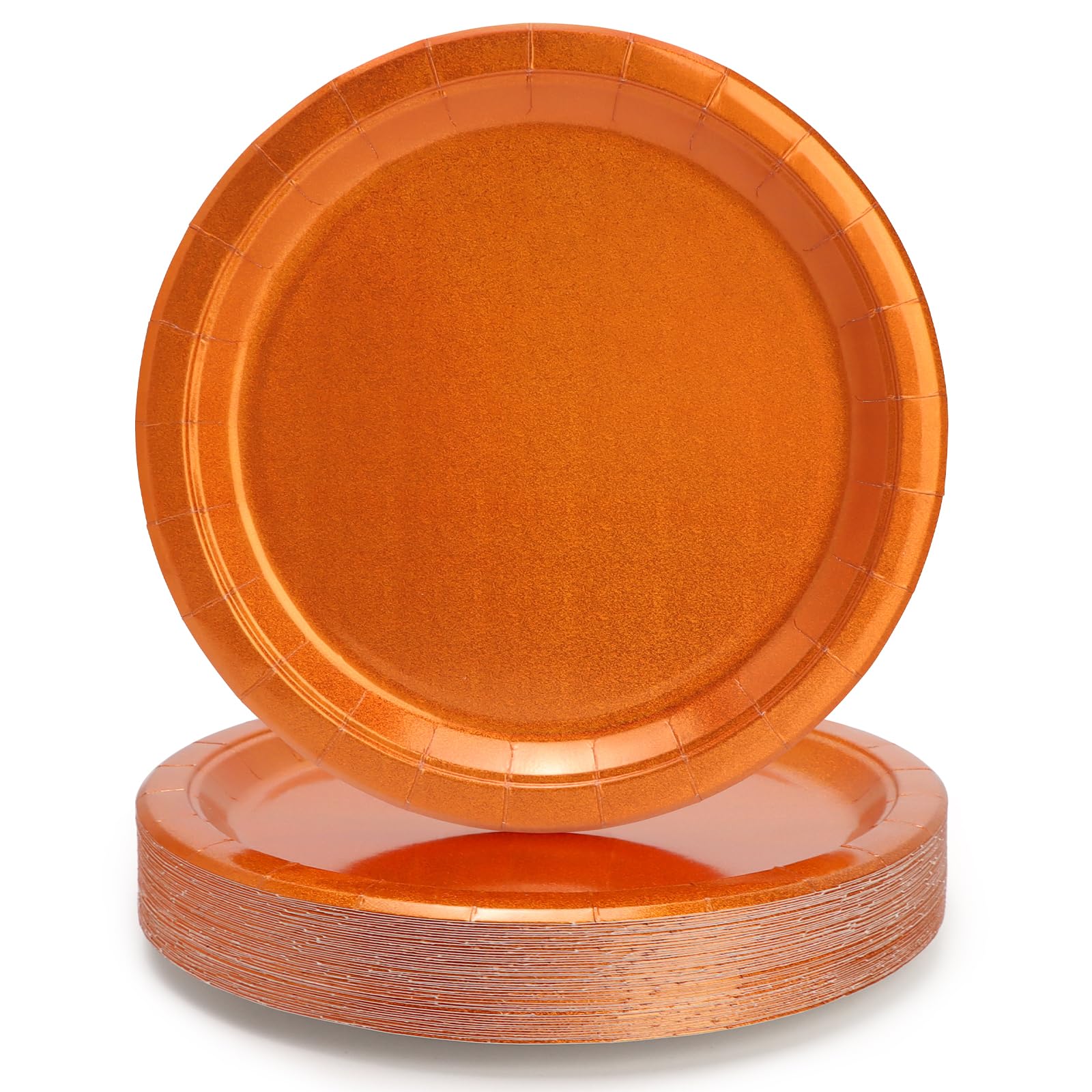 PARTY GO 50Pcs Orange Paper Plates Gold Foil Stamping 9" 23cm, Mirror-Like Gold Foil Over Solid Orange for Dinner and Dessert for Birthday, Baby Shower, Holiday Wedding Graduation Party Decorations — image 1