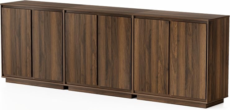 Buffet Storage Cabinet Set of 3, Sideboard Accent Cabinet with Adjustable Shelves and Handless Design, Credenza, Console Table for Living Room, Brown