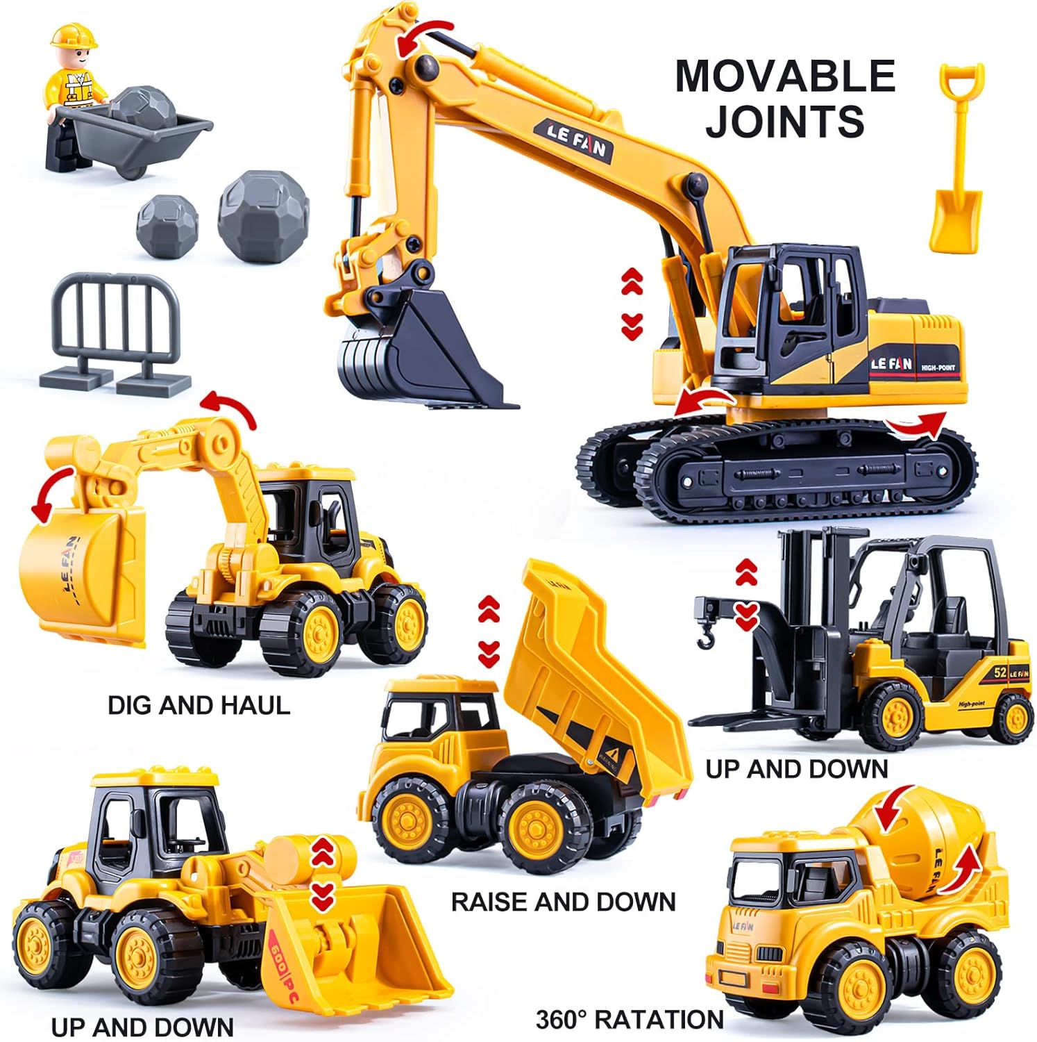 duturpo Mini Construction Trucks for Toddlers, Construction Vehicles Site for Kids Engineering Cars Toys Playset, Excavator, Bulldozer, Forklift, Dump Truck, Mixer Truck, Gift for Boys Girls Children