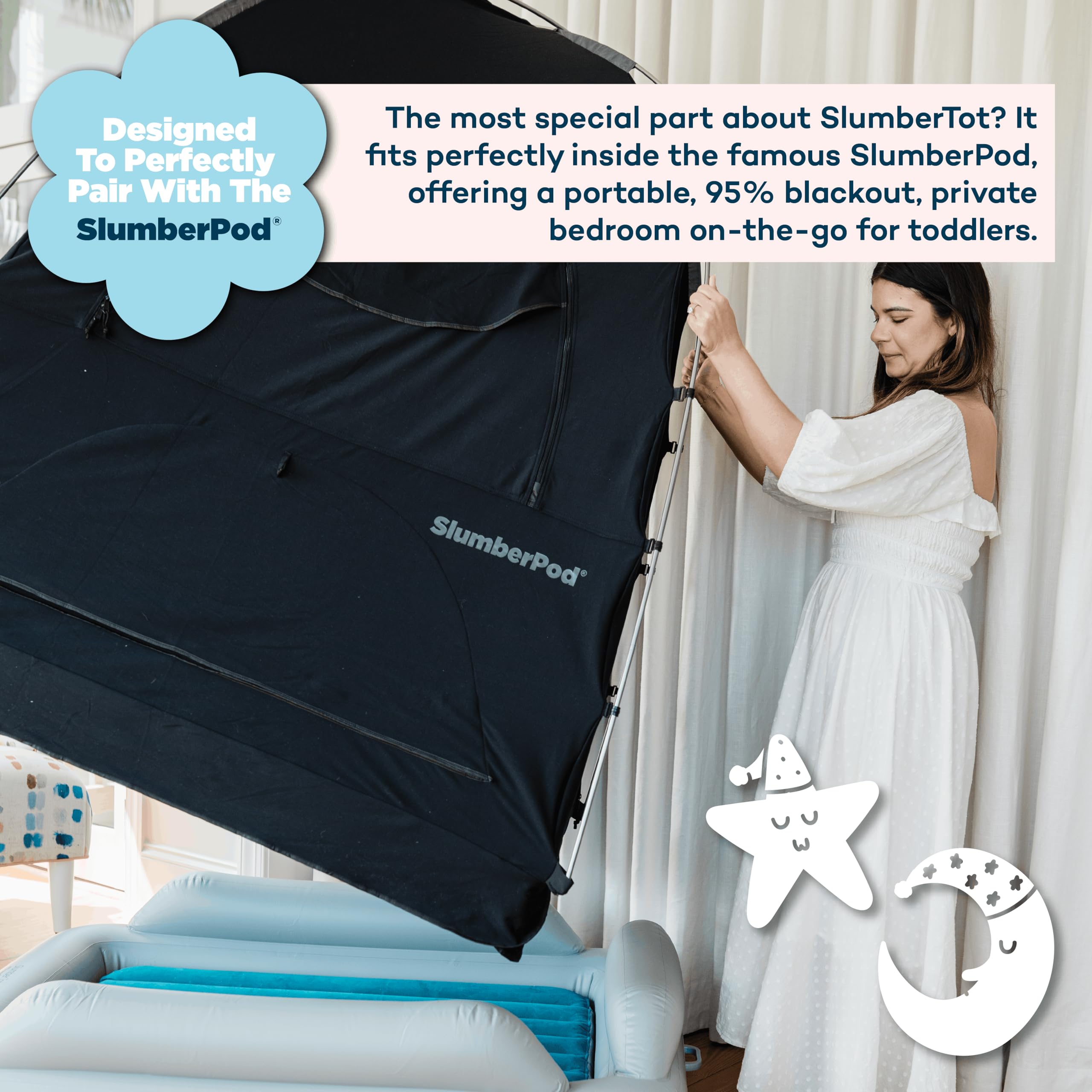 SlumberPod SlumberTot Aufblasbares Kleinkind-Reisebett Tragbare Kinder-Luftmatratze mit Sicherheits-Stoßdämpfern Inklusive elektrischer Pumpe