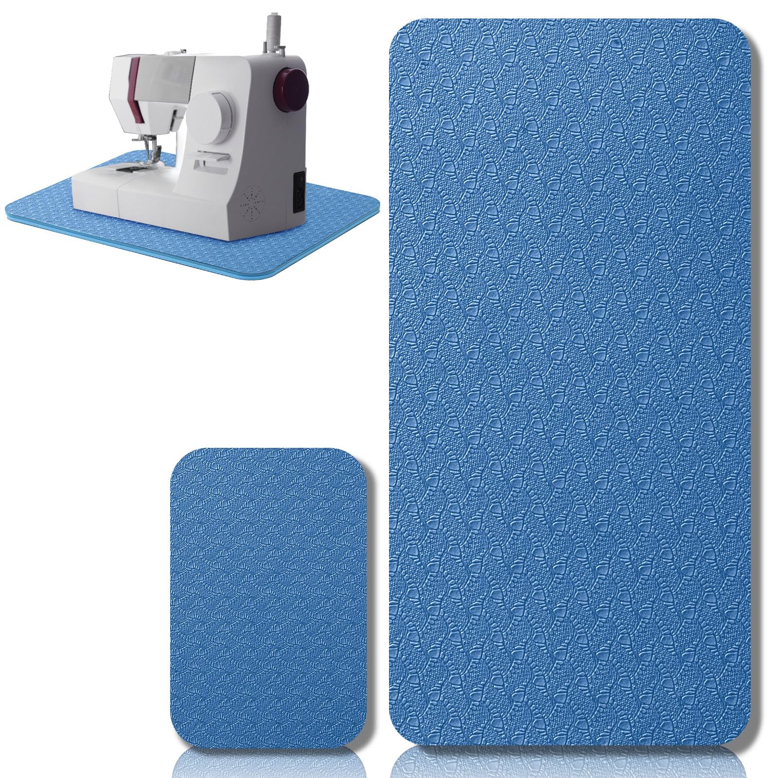 Photo 1 of 2 Pcs Sewing Machine Muffling Mat Pedal Sewing Mat Reduce Vibrations Noise No Slip Machine Accessories for Quilting(17'' X 36'' and 9'' X 14'',Blue)
