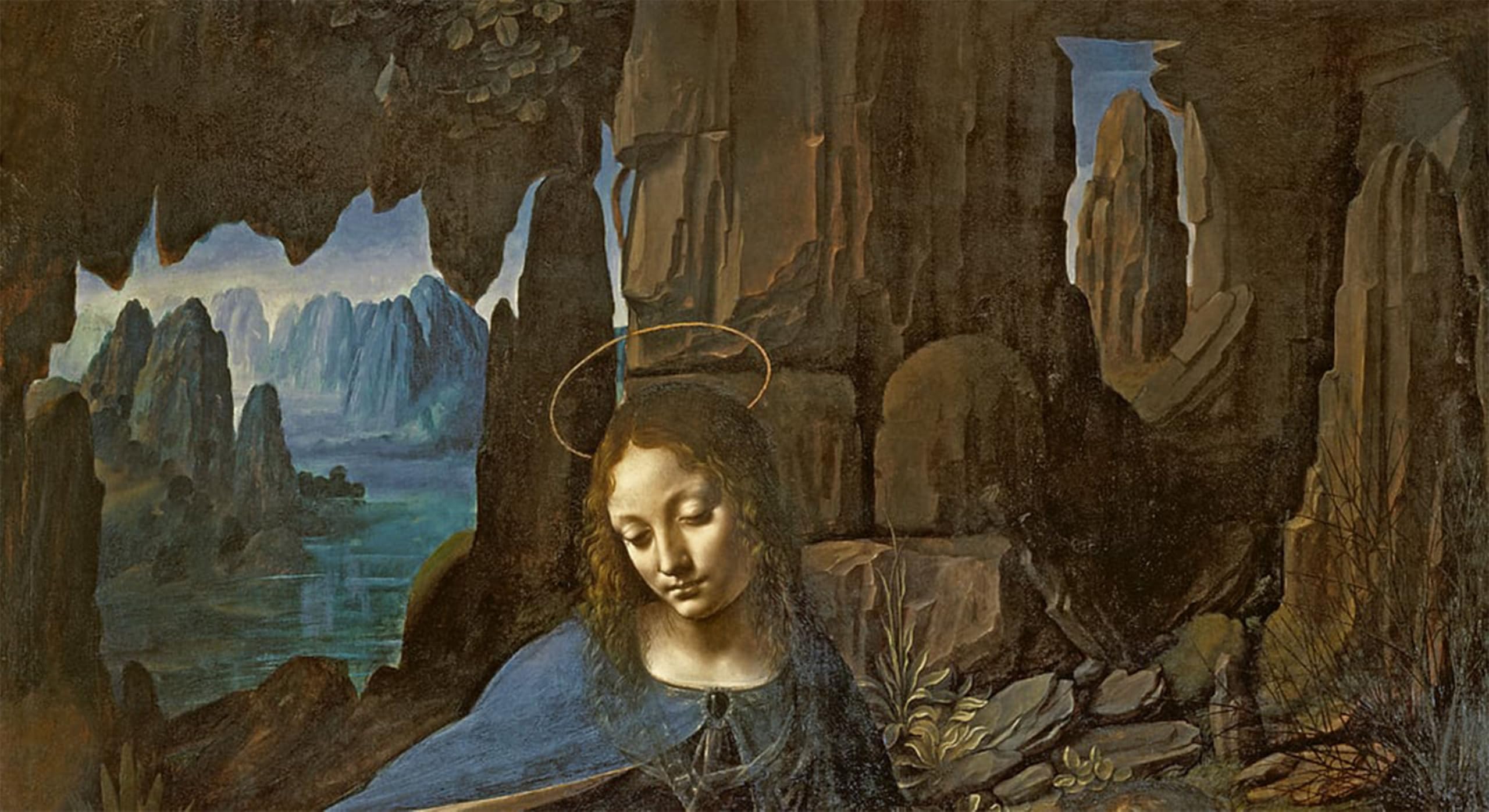 ARTXLXXBN Famous Painting Canvas Artwork Graffiti Print the Virgin of the Rocks with the Infant St by Leonardo Da Vinci Portrait Canvas Image for Home Decor 60x90cm