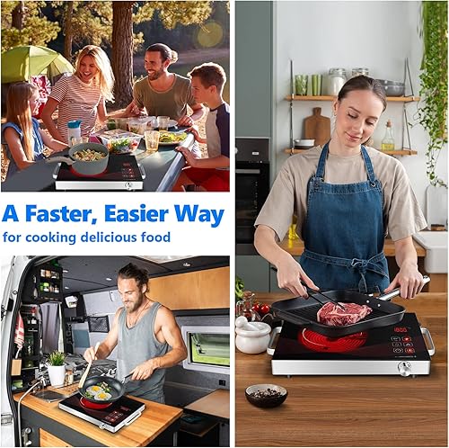 Miniatura 8 de Placa eléctrica de un solo quemador de 1800 W, cocina infrarroja para cocinar estufa portátil, temperatura de placa calefactora compacta ajustable,