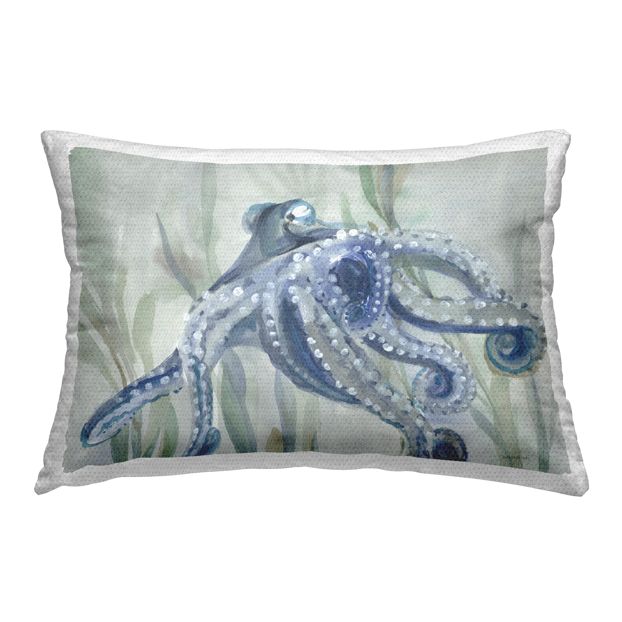 Stupell IndustriesDeep Dweller Octopus Outdoor Printed Throw Pillow, 14 x 20, Blue