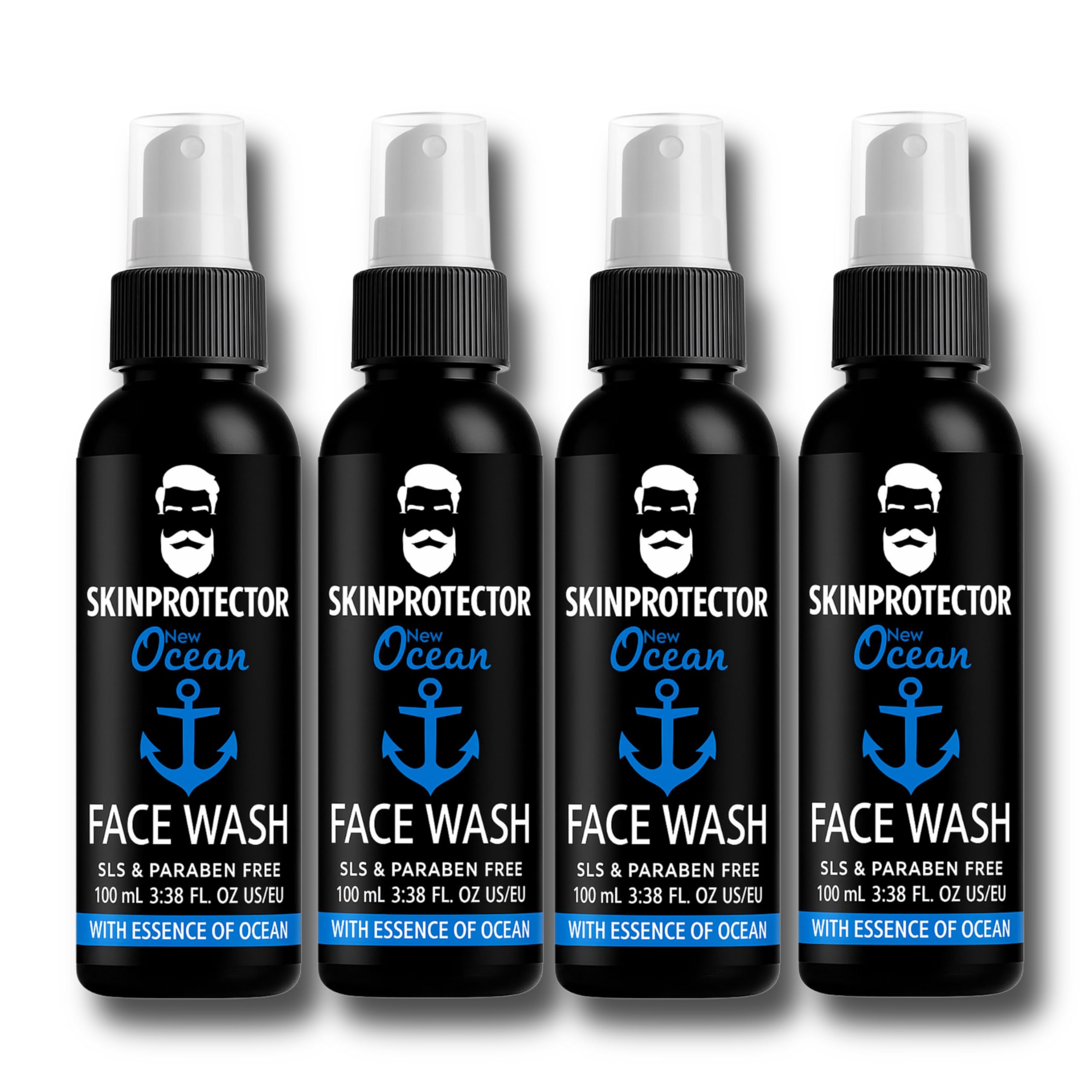 Skinprotector Ocean Face Wash for Men | Fight Acne & Pimples, Brighten Skin, Clears Dirt, Oil Control, Refreshing Feel - Multi-Action Formula (4x100 ml)