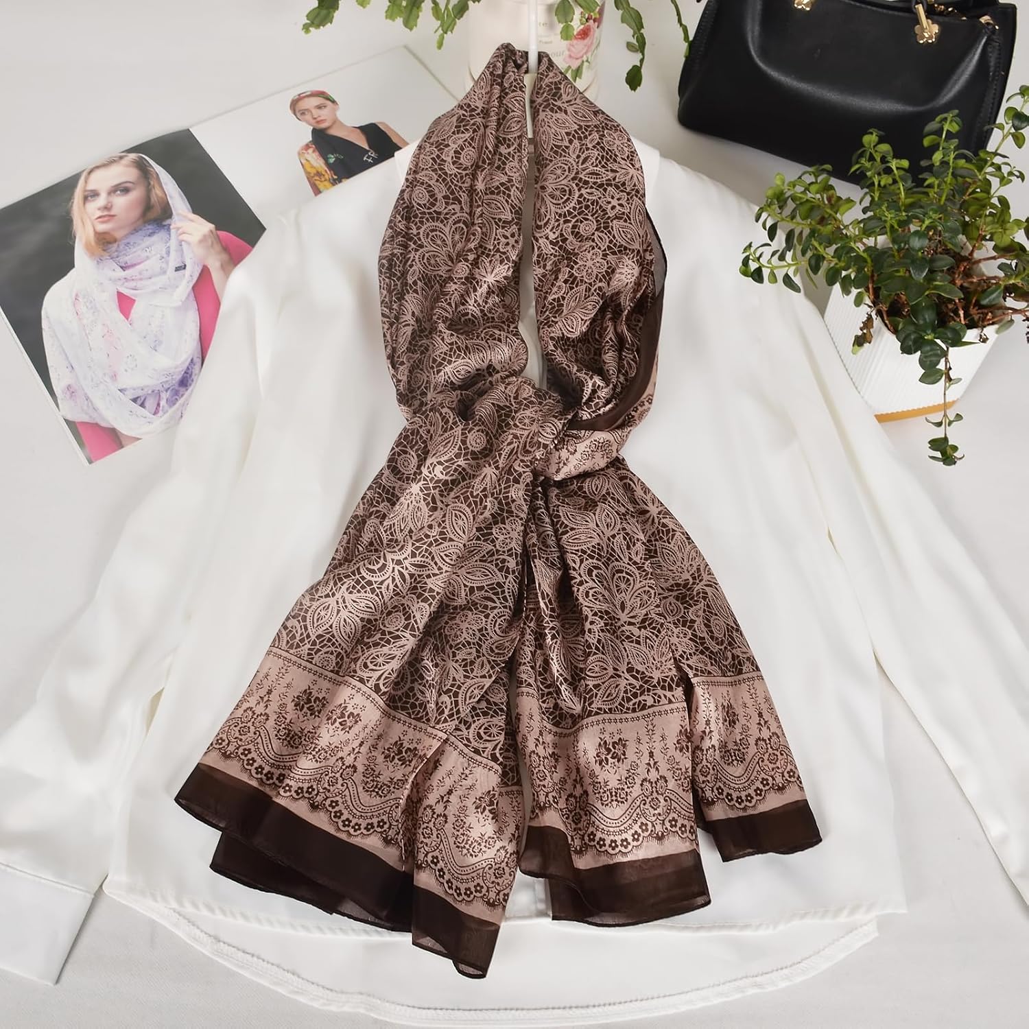 Women's 100% Mulberry Silk Scarf Lightweight Long Floral Print Neck Scarf, Beach Wrap & Travel Photography Shawl Gift - Image 7