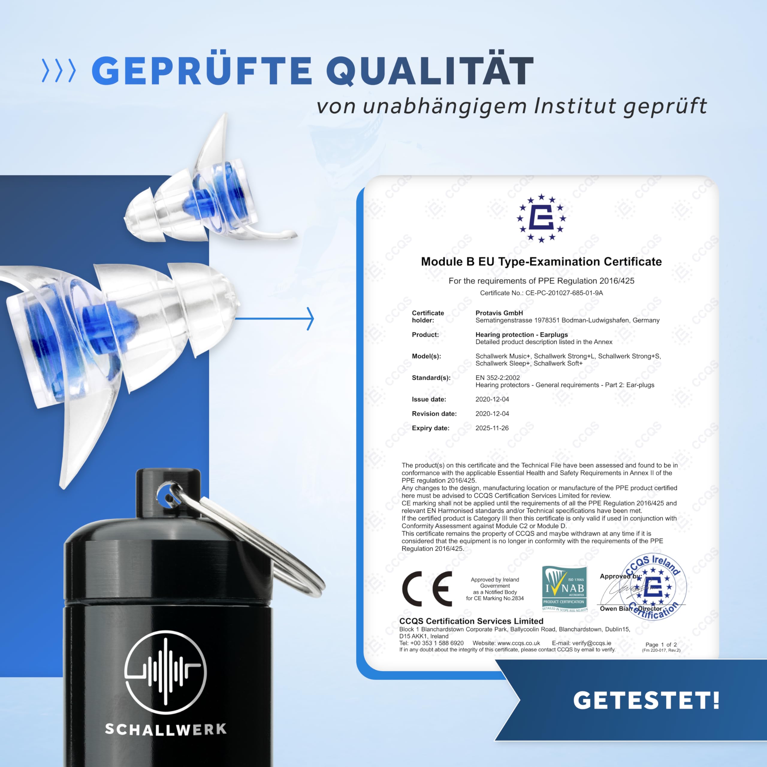 Schallwerk ® Strong+ | unauffällige Gehörschutz Ohrstöpsel – dämpfen Lärm & erhalten Tonqualität – Ohrenstöpsel transparent - Earplugs geeignet für Musik, Festival, Arbeit & Lernen