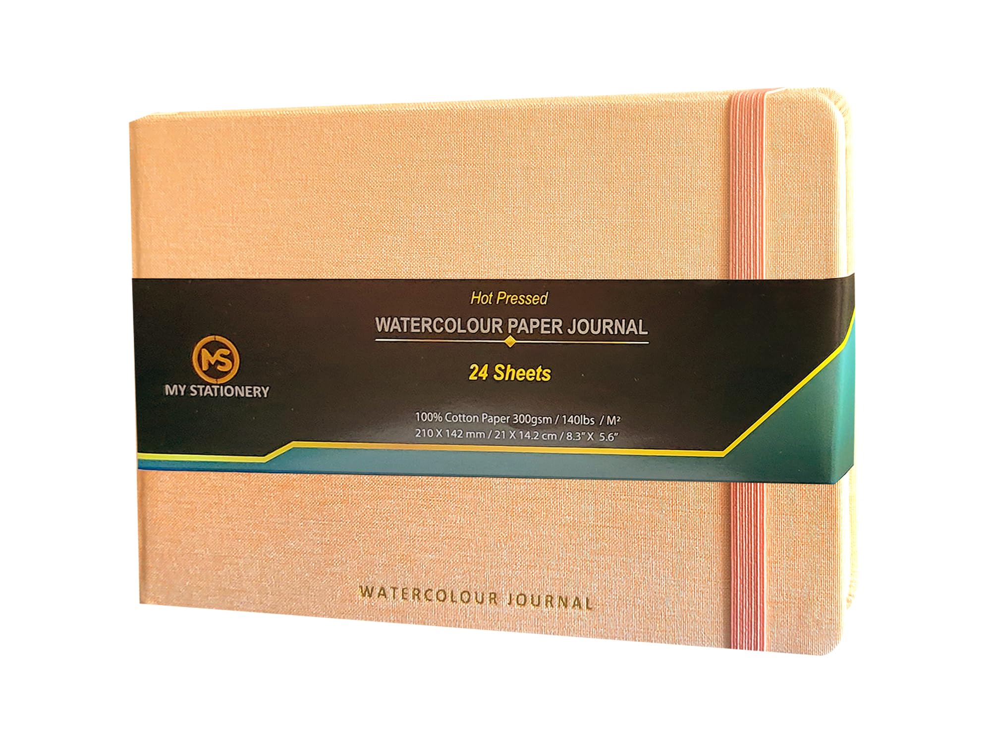A5 Watercolour Pad Hot Pressed Paper Sketch Book Linen Fabric Hardcover Thread Sewn Binding Paper Journal 140lb (300gsm) 100% Cotton Off-White Paper Sketchbook 24 Sheets – Peach Cover