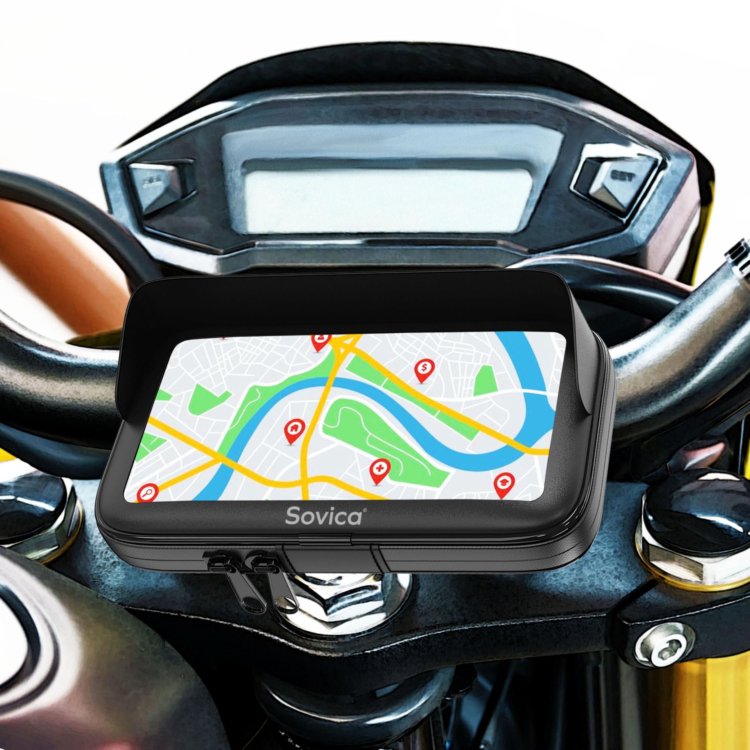 Support Téléphone Moto Étanche avec Visière, Écran jusqu'à 7,5" | Sacoche, Guidons Tous Types, Compatible Smartphones