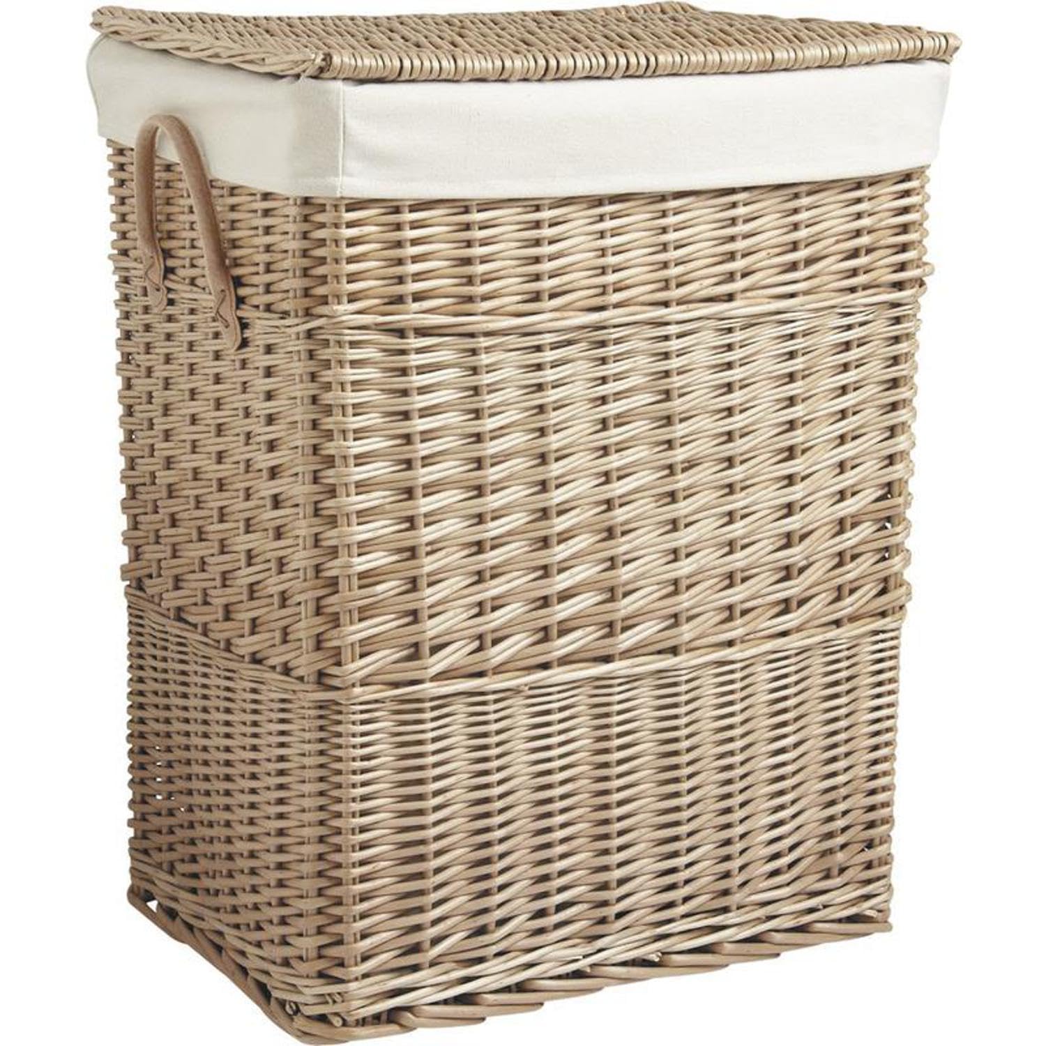 AUBRY GASPARD - Corbeille à Linge en Osier Naturel - Doublure 100% Coton - Poignées Polyuréthane - Longueur 46 x Profondeur 34 x Hauteur 60 cm - Solide et Élégante pour un Rangement Pratique du Linge