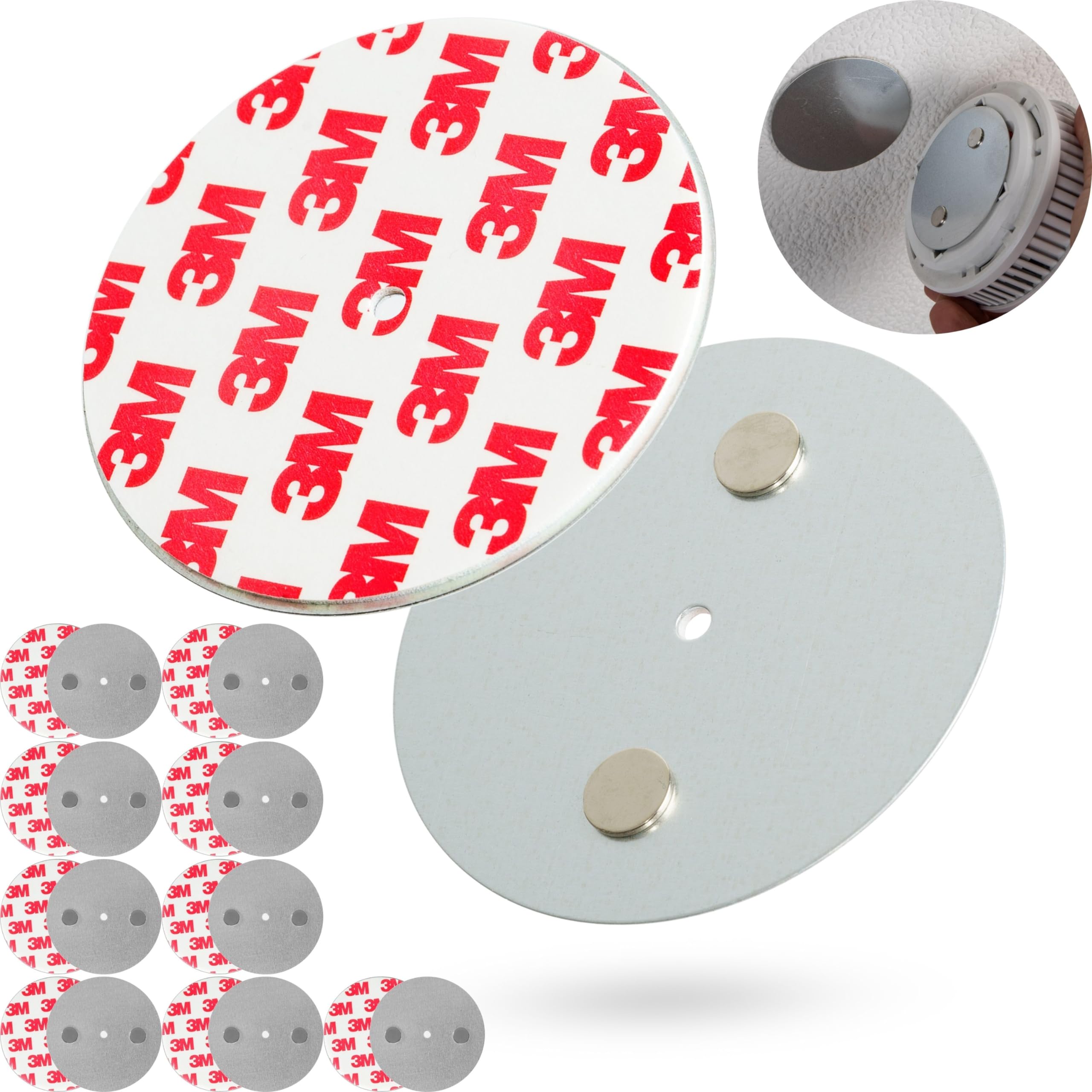 Soporte Magnético para Alarma de Humo, 10 Piezas, Diámetro Ø 70 mm, para Pegar o atornillar, Adhesivo para alarmas de Incendios y Humo, Soporte detectore Incendio Humo, Soporte Almohadilla Adhesiva