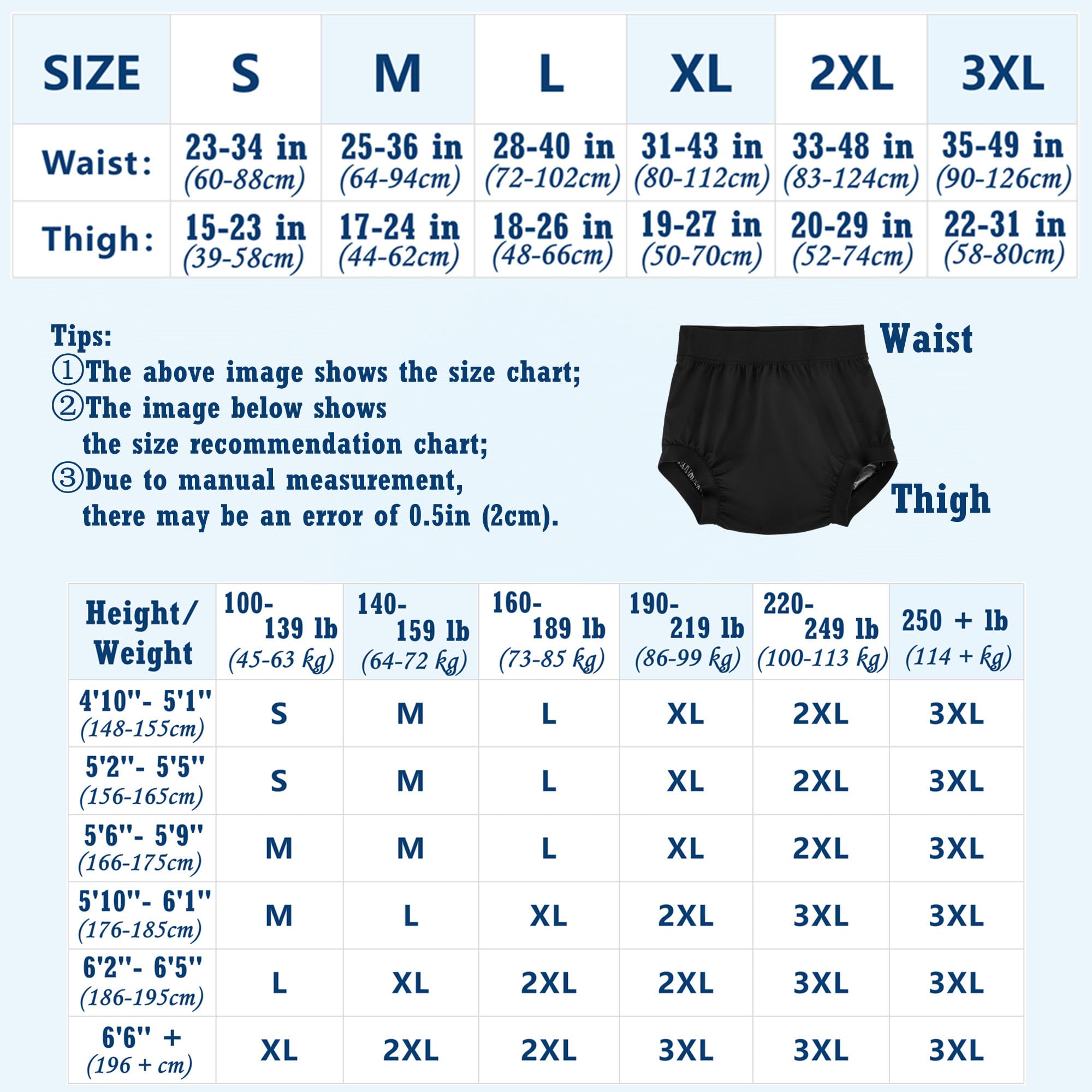 AQX Copripannolino in tessuto per adulti, biancheria intima impermeabile riutilizzabile per incontinenza, pantaloni in plastica a vita alta a tenuta stagna, Bianco nero-2 pezzi, 3XL