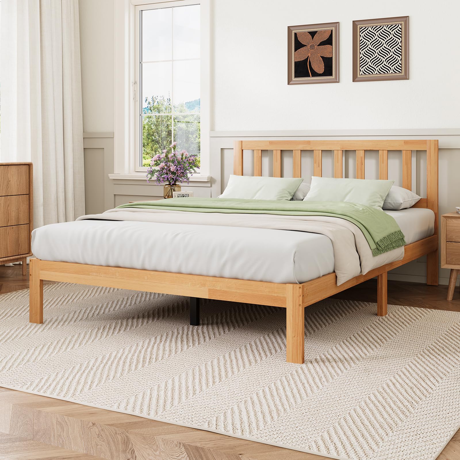 Photo 1 of **UNKNWON IF MISSING PIECES**Novilla 12 Inch Queen Bed Frame with Headboard, Queen Size BedFrame with Headboard Classic Wooden Bed Frame Queen Size with Wood Slat Support, No Box Spring Needed, Easy Assembly, Natural Grain Wood