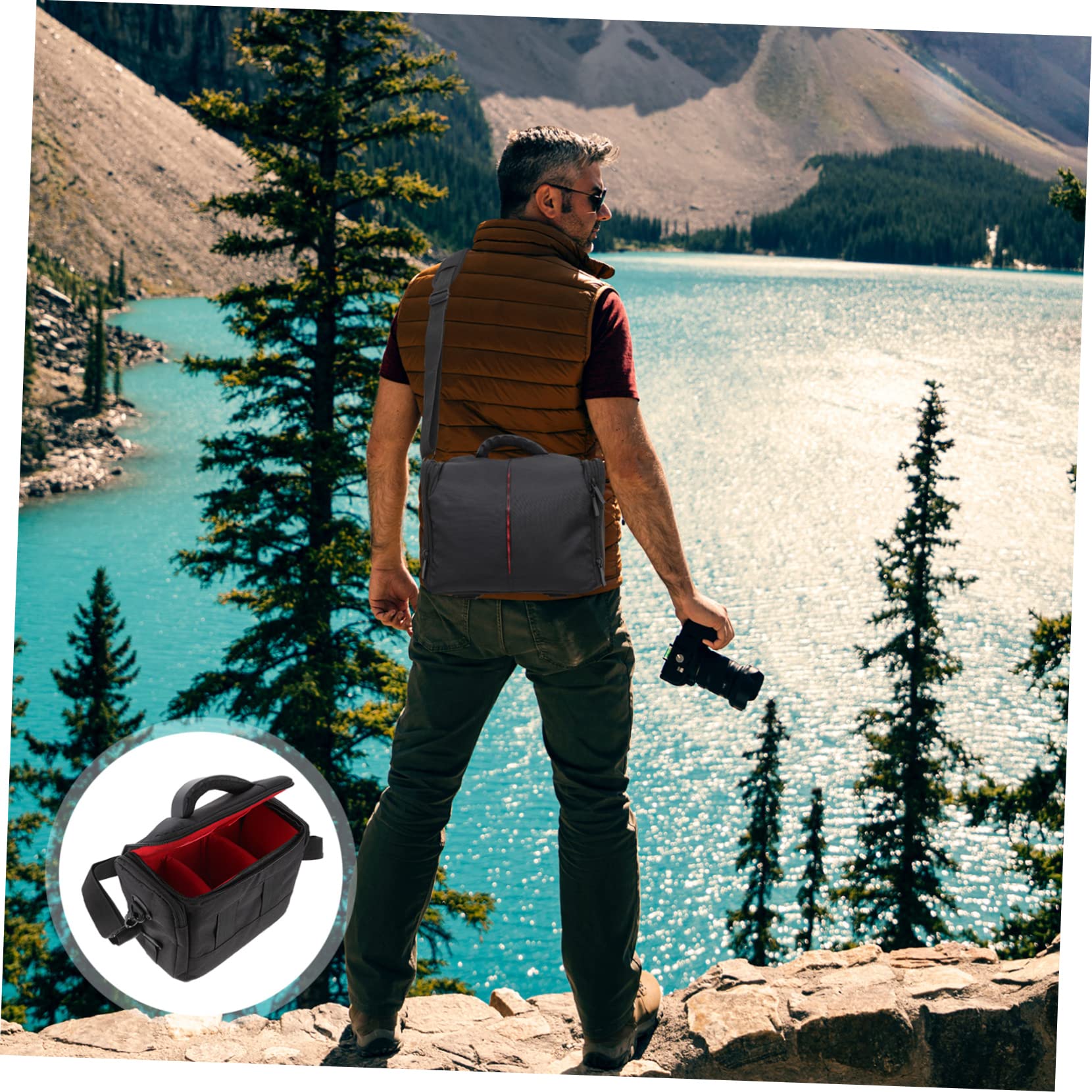 Borsa per Fotocamera Reflex, Borsa a Tracolla Nera in Nylon e Pvc, Antiurto, Tracolla Regolabile e Tasche Interne