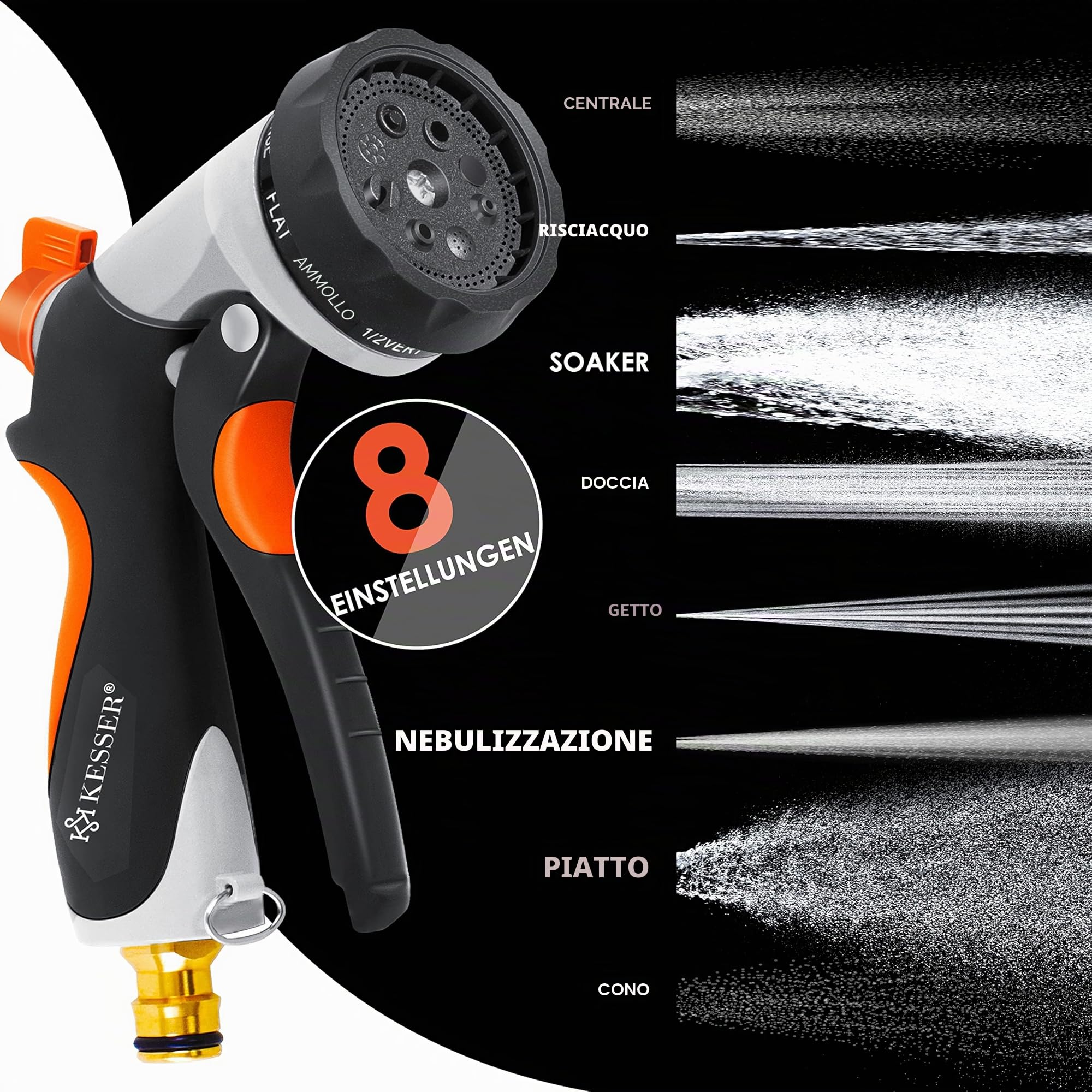 KESSER® Tubo da giardino flessibile di alta qualità, allungato, con supporto a parete, tubo flessibile con nucleo in lattice a 3 scomparti, tubo flessibile flessibile, viti in ottone di alta qualità