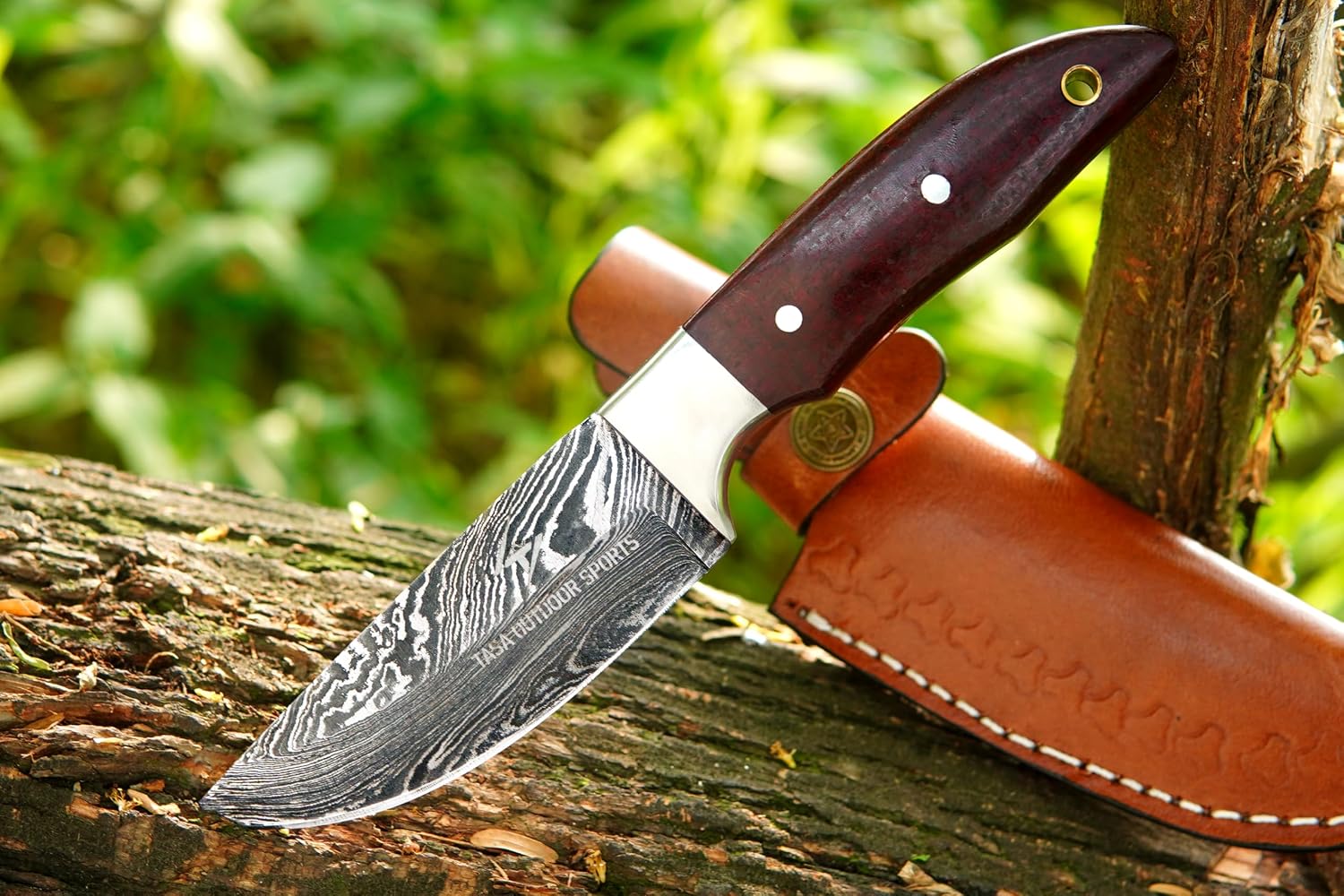 Damascus Steel Knife with Leather Sheath – 8" Full Tang Fixed Blade Knife With Micarta Handle – Tactical, Survival, EDC And Hunting Knives for Men – bushcraft knife For Camping & Outdoor Use