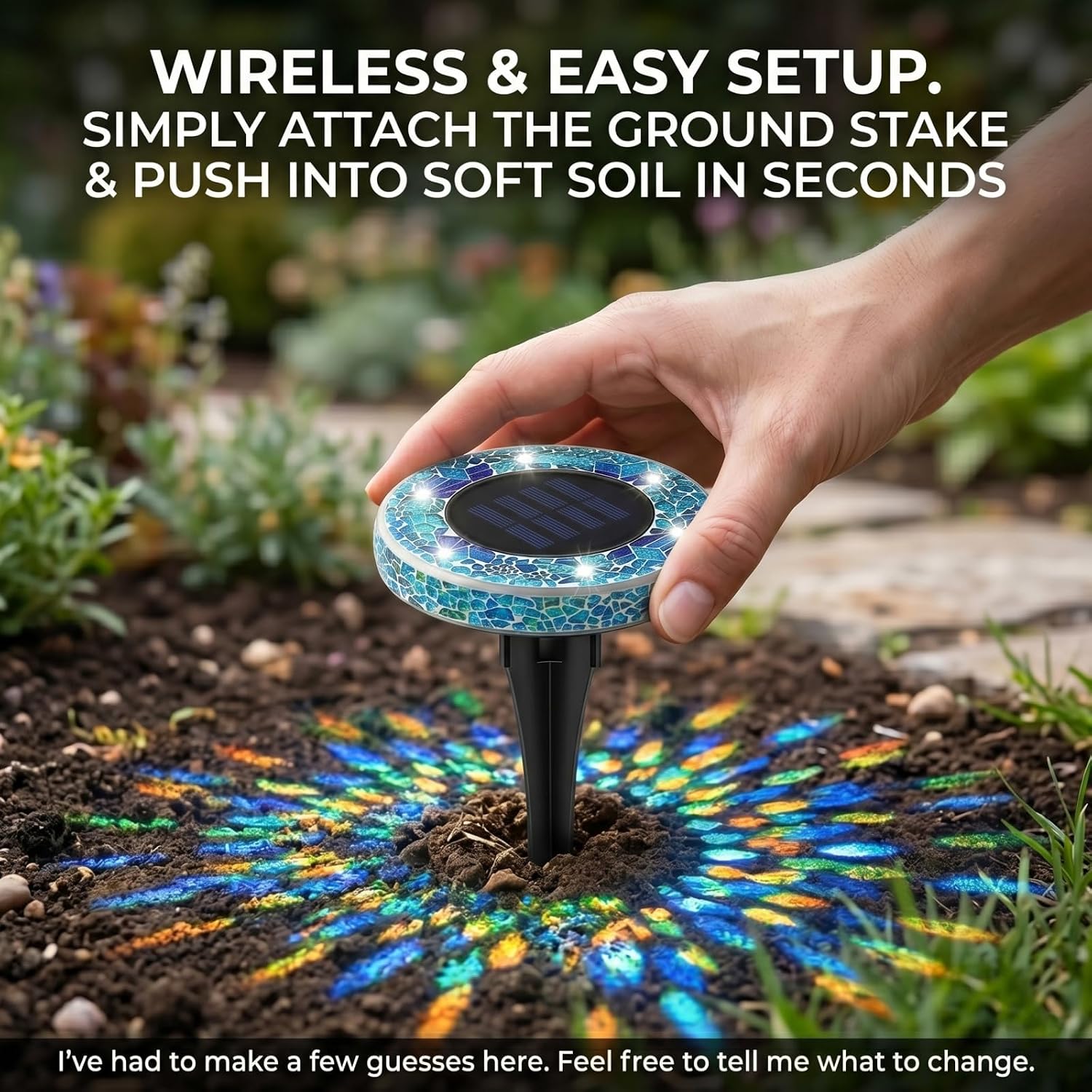 Mosaic Solar Disk Light, Waterproof Outdoor Glass LED Garden Stake Lighting, Colorful Landscape Yard Decor for Walkway, Patio & Lawn, Auto On/Off Decorative Driveway Lamps (Blue-4pcs)