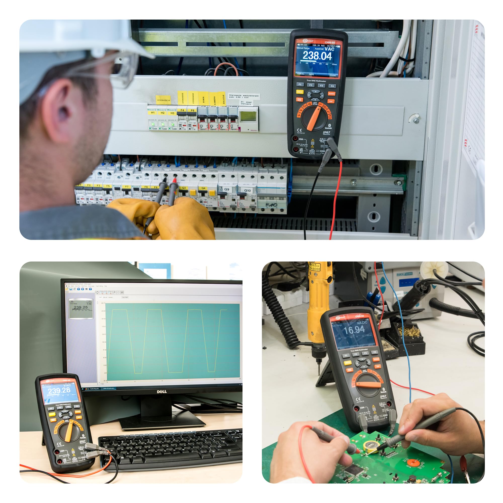 SONEL CMM-60 Multímetro industrial avanzado, voltaje AC/DC, medición de intensidad de corriente AC/DC, resistencia, capacidad, temperatura, ancho de pulso, frecuencia (CMM-60)