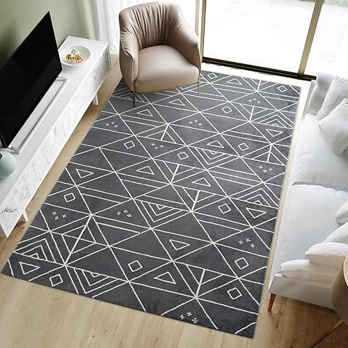 Miniatura 6 de Alfombra marroquí grande de 11 x 15 pies, alfombra suave y gruesa para dormitorio, alfombra moderna de color gris, alfombra geométrica de pelo bajo,