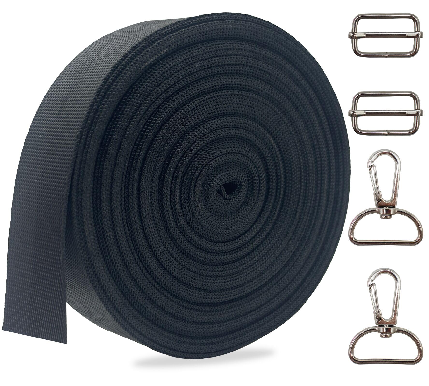 Black 1'' Heavy Duty Nylon Webbing Straps for Sewing 10Yds