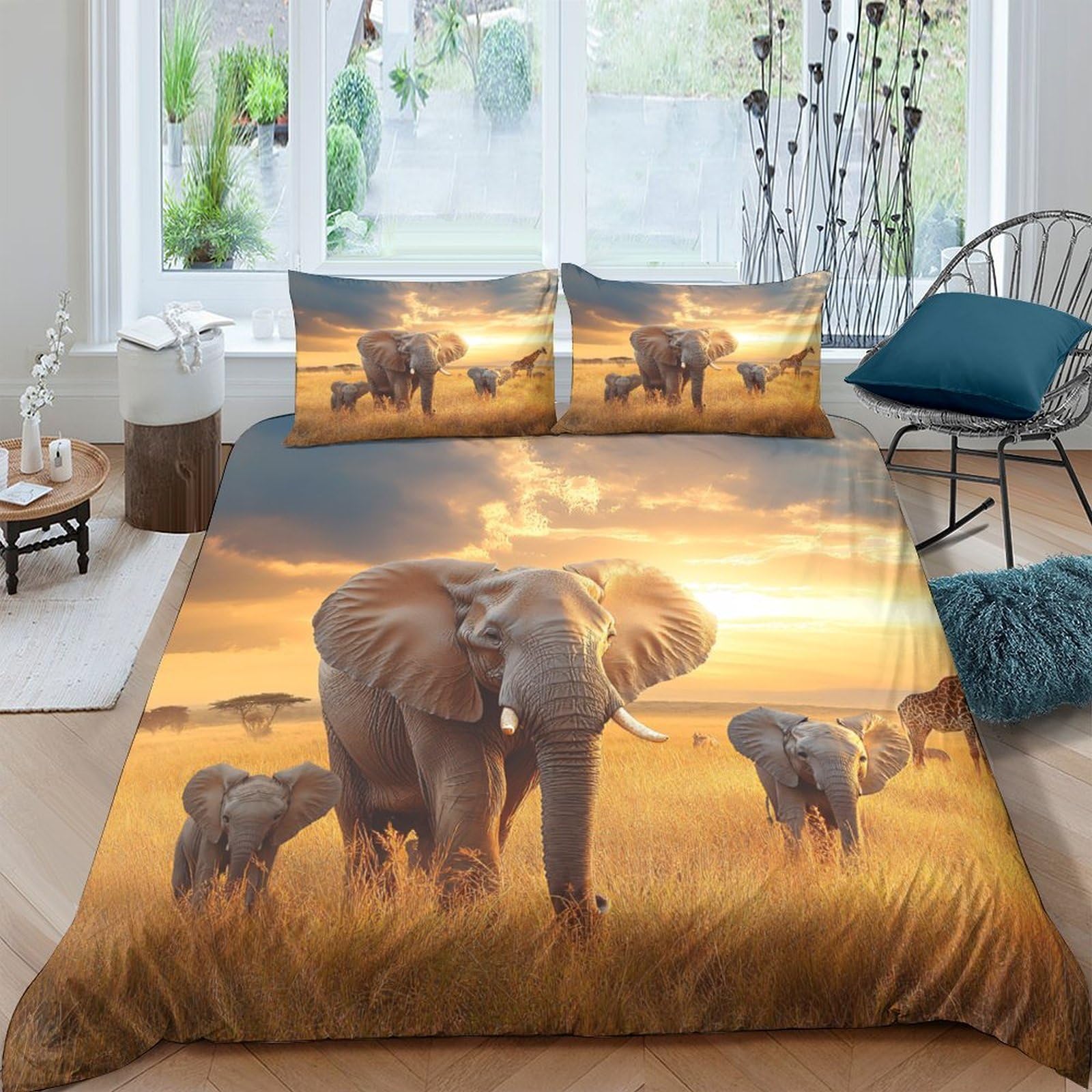 Ctjqhvkz Style-3 3D Printed African Elephant Sunset Fitted Sheet Microfiber Soft Non-Slip Bed Cover For Bedroom Guest Room Decor Single（135X200cm）
