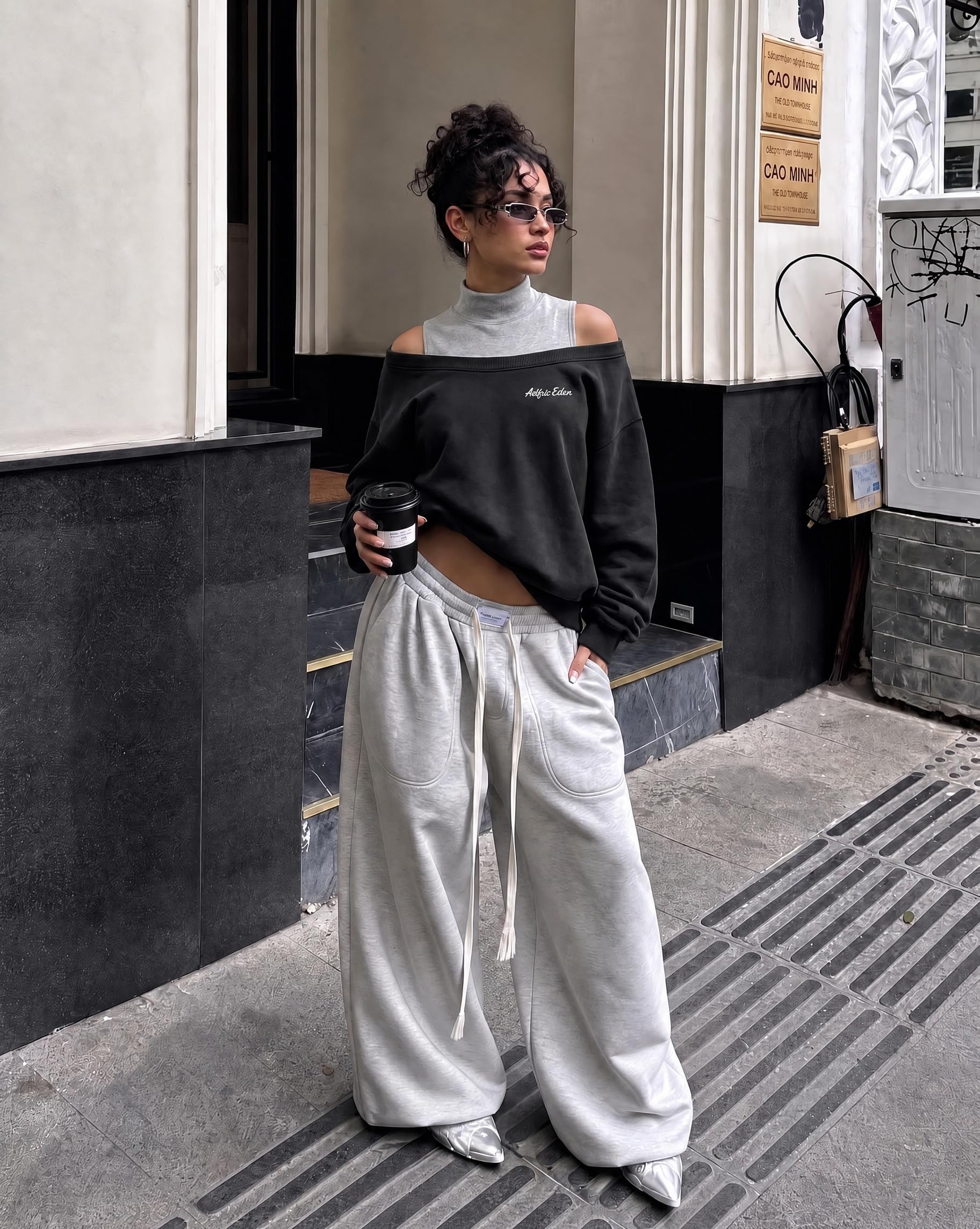 Aelfric Eden Schulterfreies Sweatshirt Damen Langarm Pullover