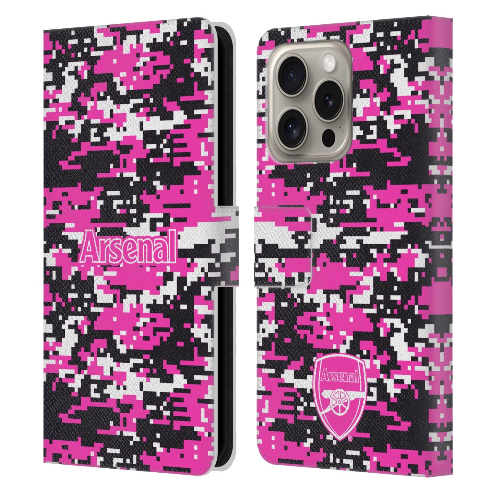 Head Case Designs Officially Licensed Arsenal FC Pink Digital Camouflage Crest Patterns Leather Wallet Case Compatible With Apple iPhone 16 Pro โ image 1